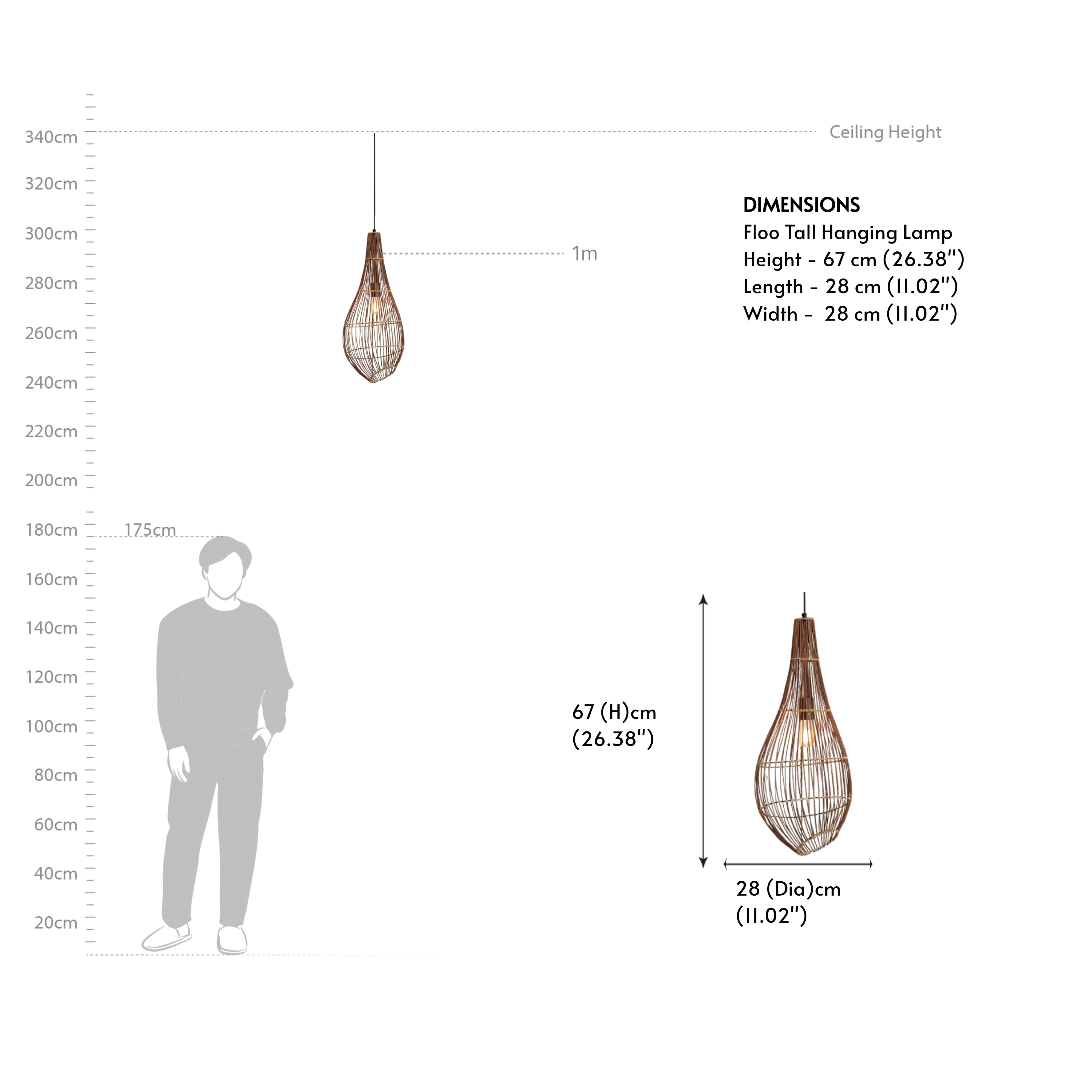 Floo Tall Hanging Lamp - Orange Tree Home Pvt. Ltd.