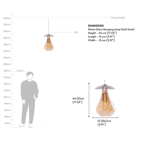 Sitara Glass Hanging Lamp Gold Small