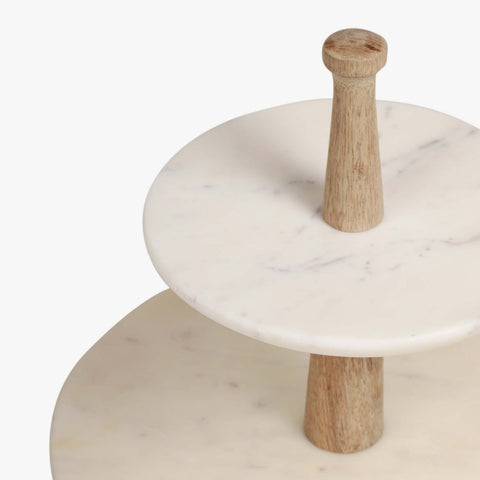 Damas 2-Tier Cake Stand Marble Wood