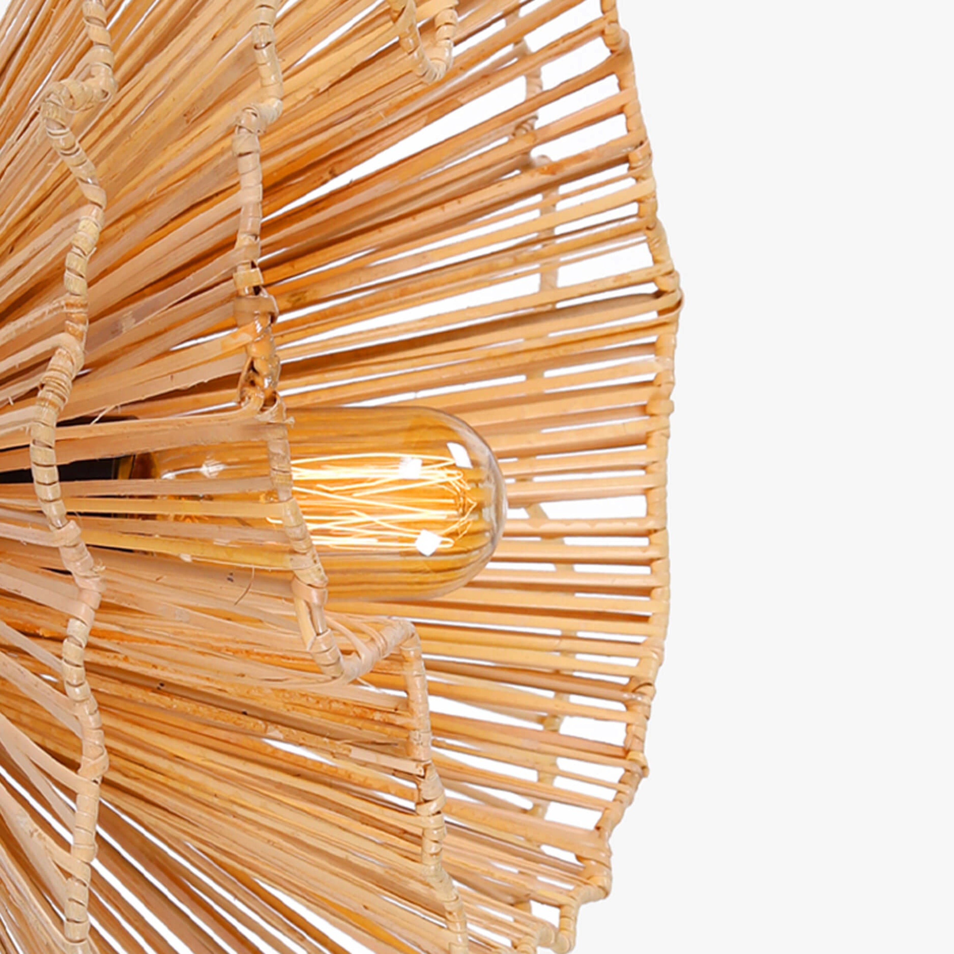 Klimt Cane Wall Lamp with natural cane shade on an abstract mild steel frame. Impressionism-inspired design for a unique decorative wall light