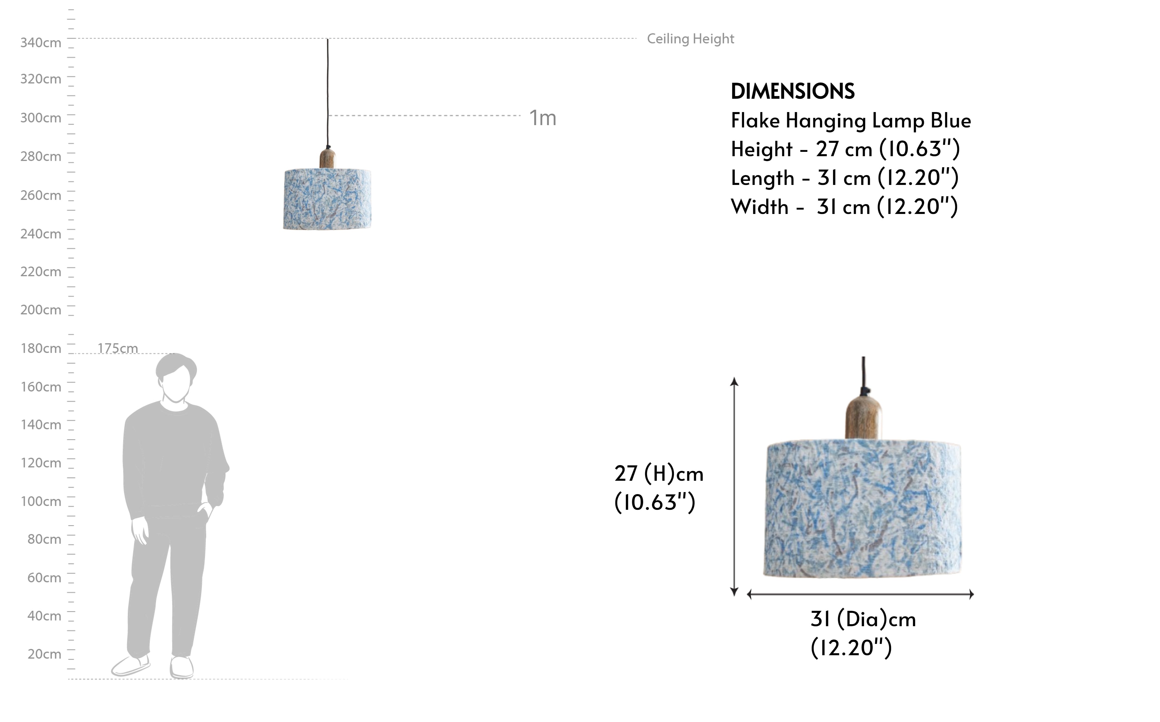 Buy Flake Doodlage Blue Drum Decorative Hanging Lamp - Close shot - from right angle - Orange Tree