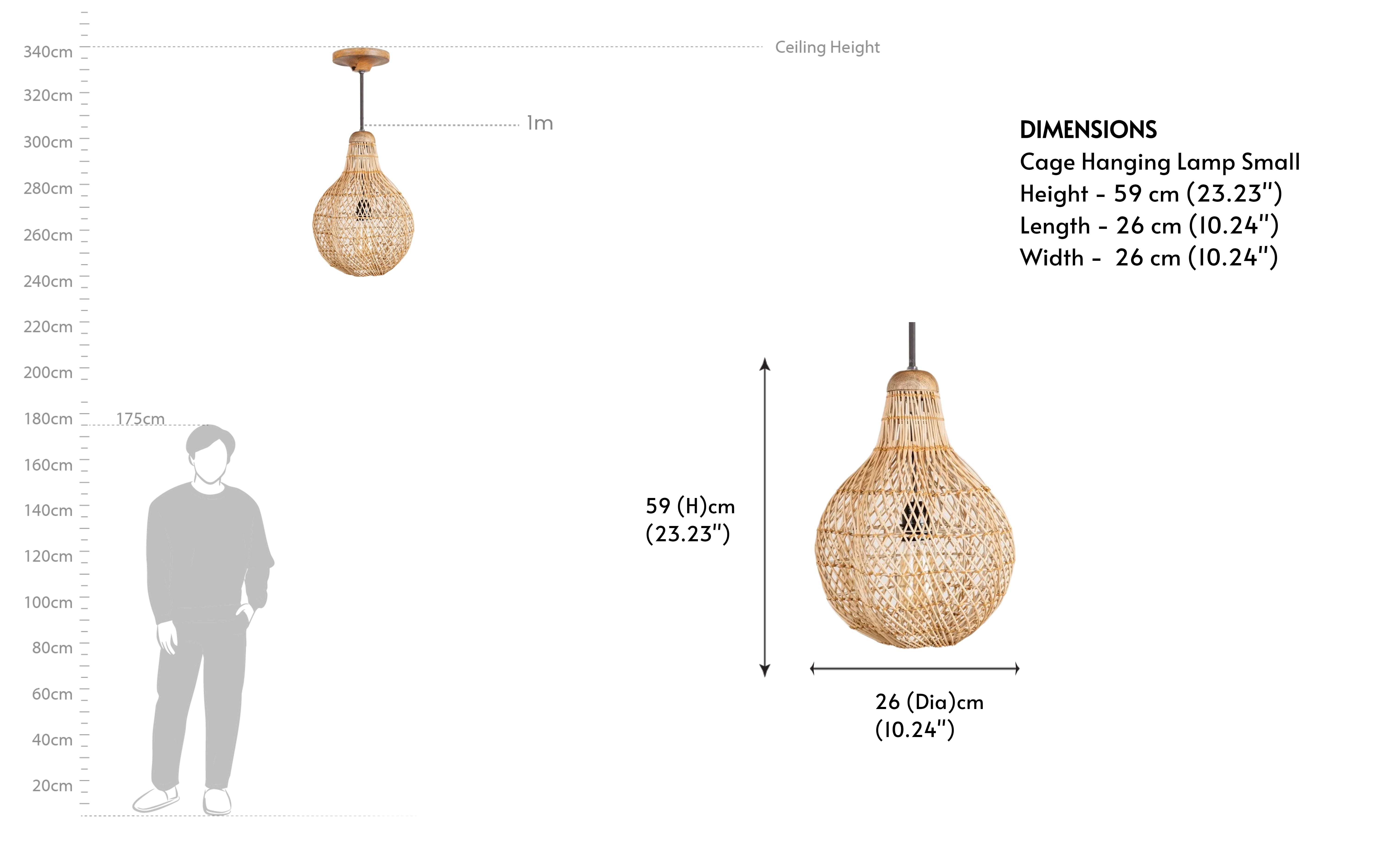 Cage Rattan Cane Hanging Lamp - Close shot - from right angle - Orange Tree
