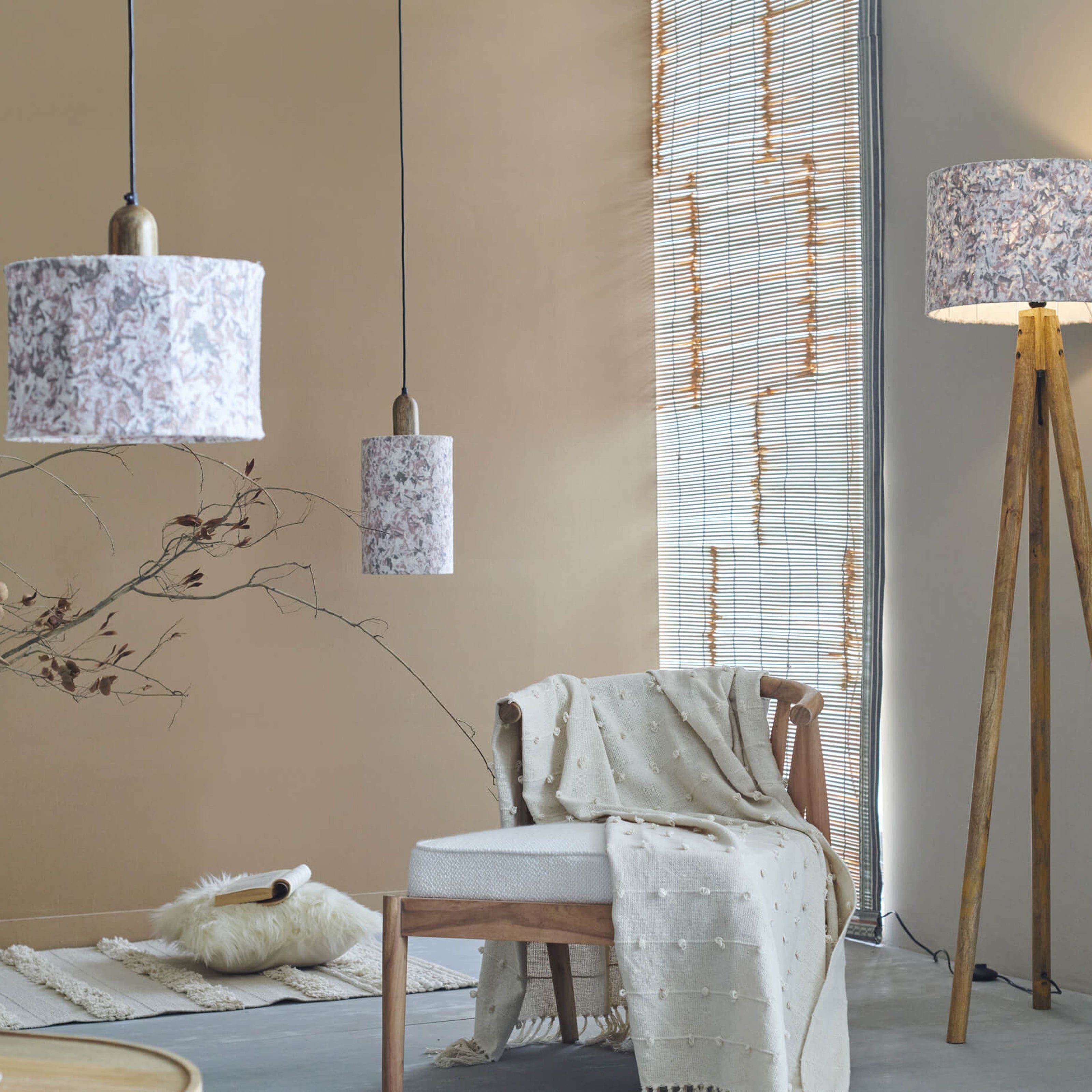 Flake Hanging Lamp Beige Drum - Orange Tree Home Pvt. Ltd.
