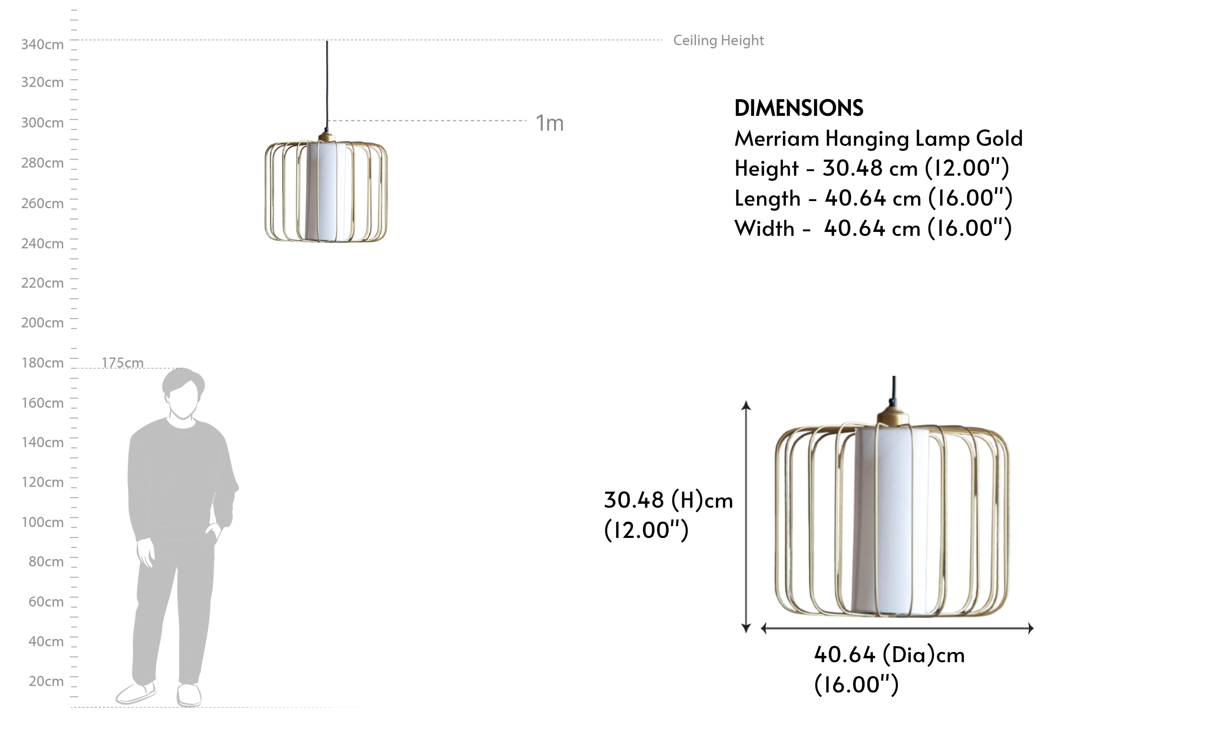 Merriam Gold Hanging Lamp with Off-White Cotton Shade - Close shot - from right angle - Orange Tree