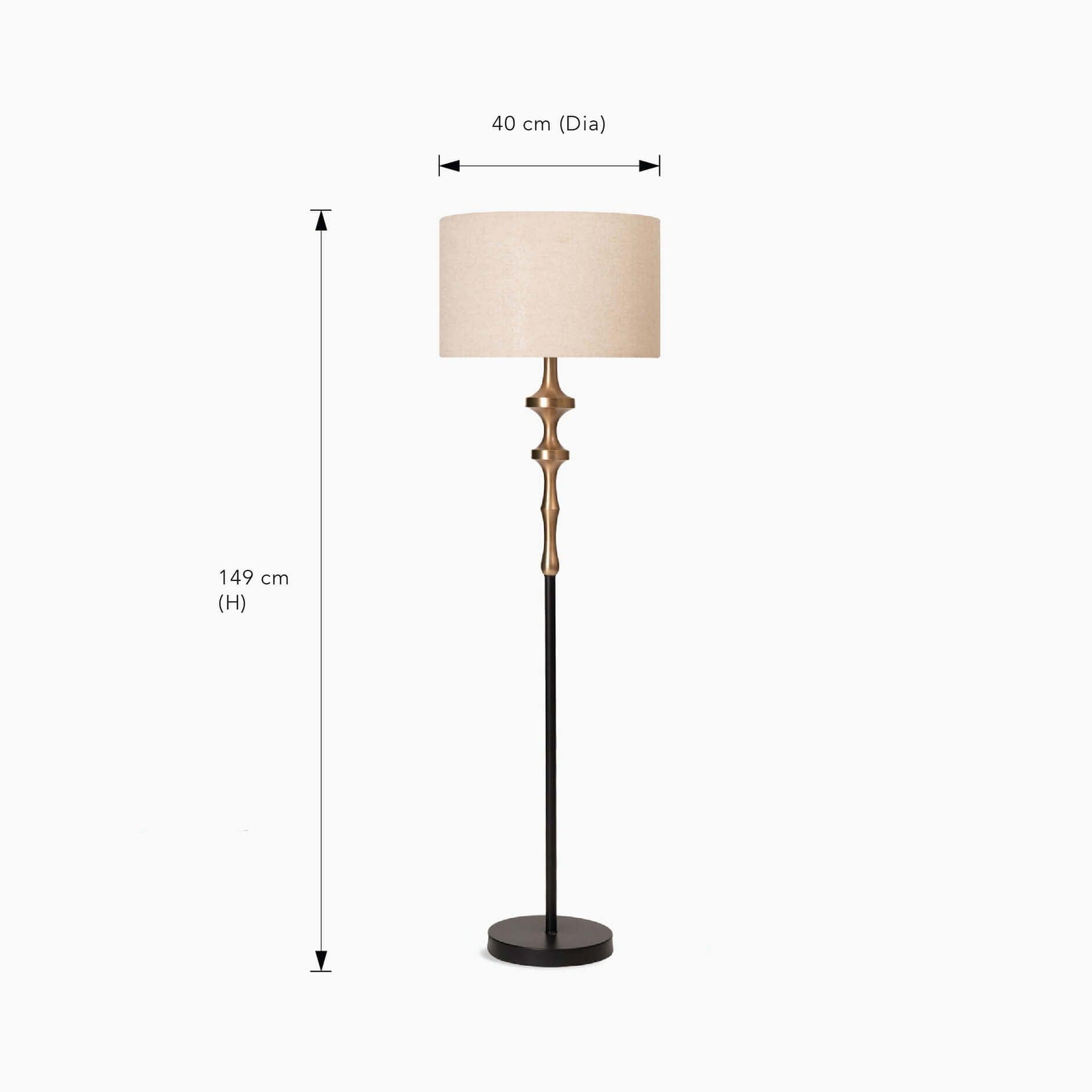 David Floor Lamp with gold plated lamp base, black finish, and natural linen shade. Elegant floor lamp for modern interiors.