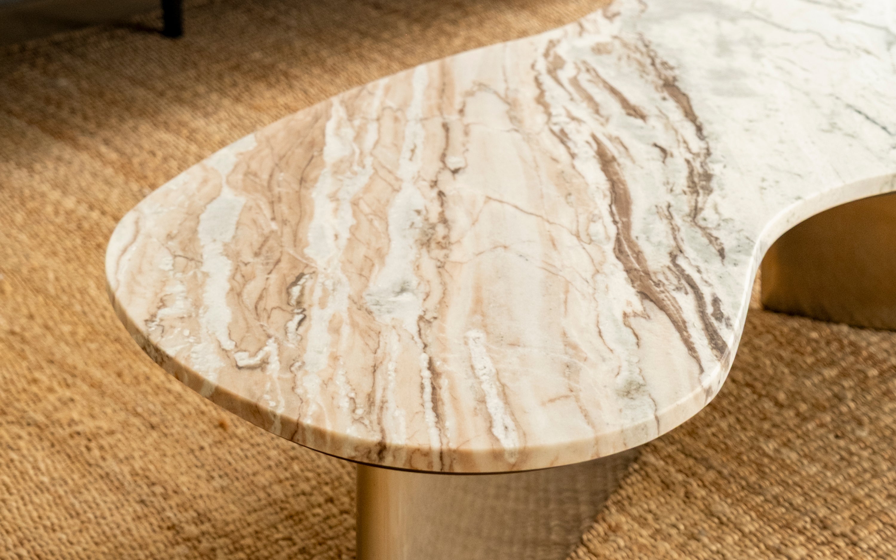 Berg Marble Top Coffee Table with Metal Legs in Brass Finish - Close shot - from upper angle - Orange Tree