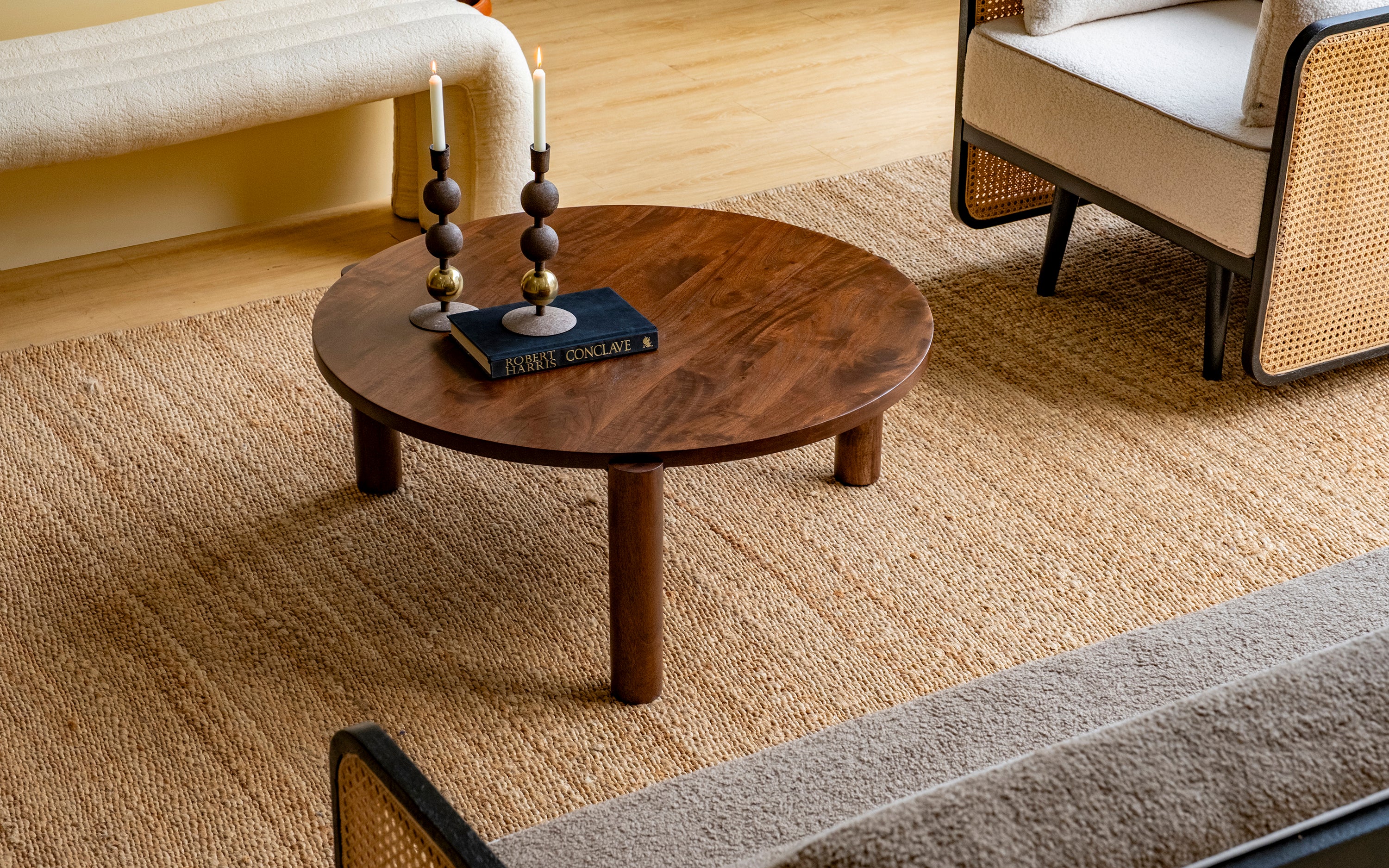 Bahama Wooden Round Coffee Table in Walnut Finish - Orange Tree