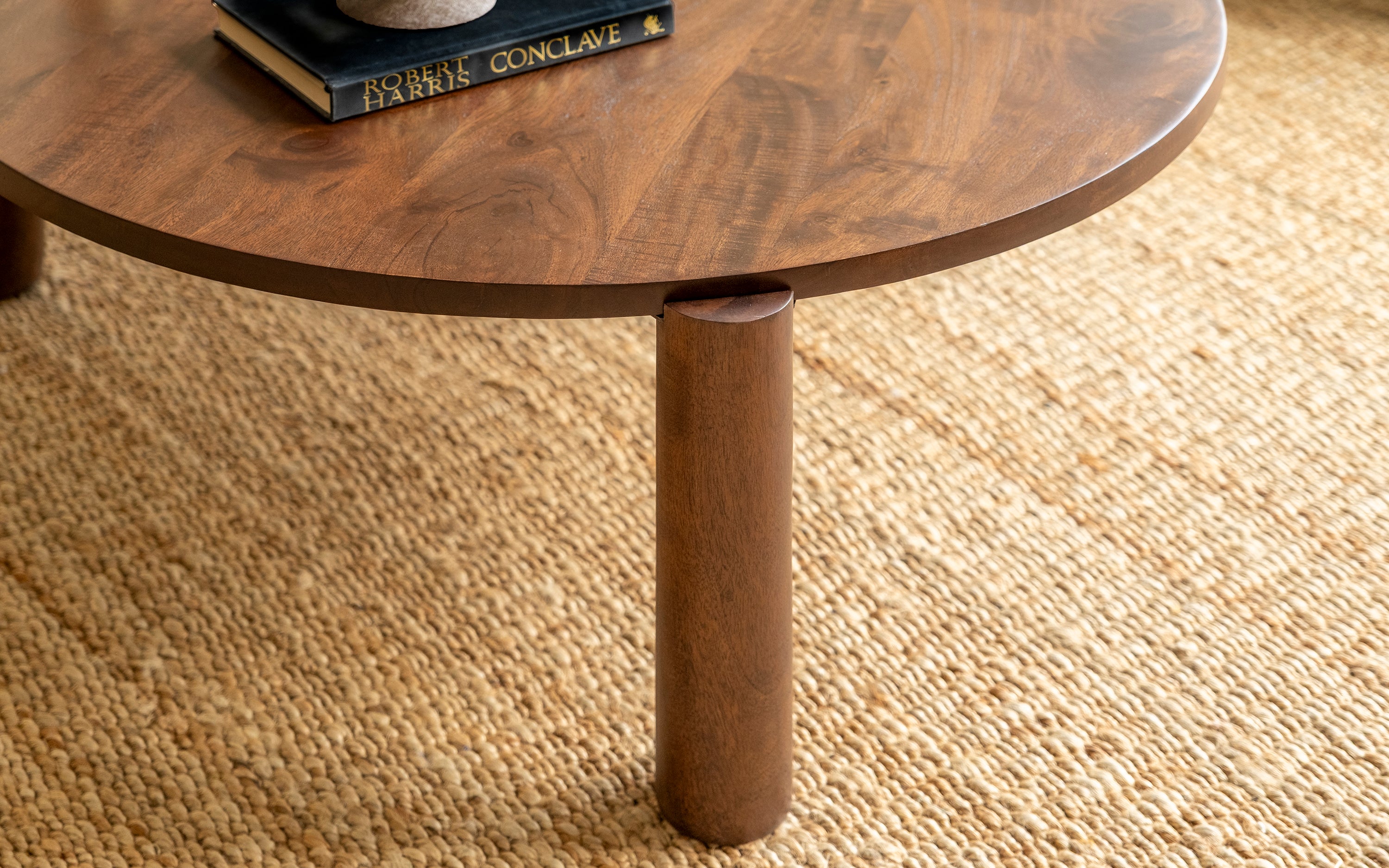 Bahama Wooden Round Coffee Table in Walnut Finish - with white background - Orange Tree