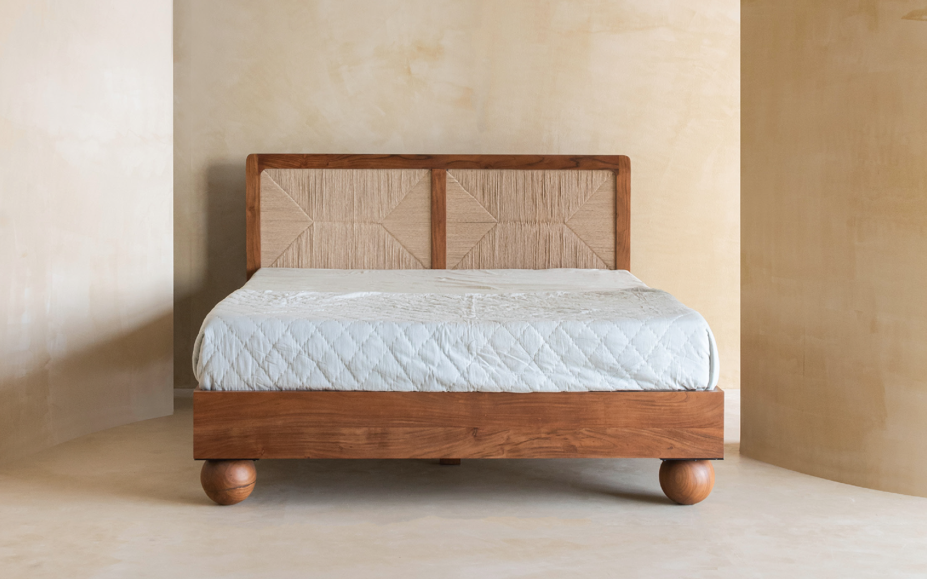 Abacus Queen Size Bed – Wooden Bed with Headboard in Kiara Finish - Orange Tree
