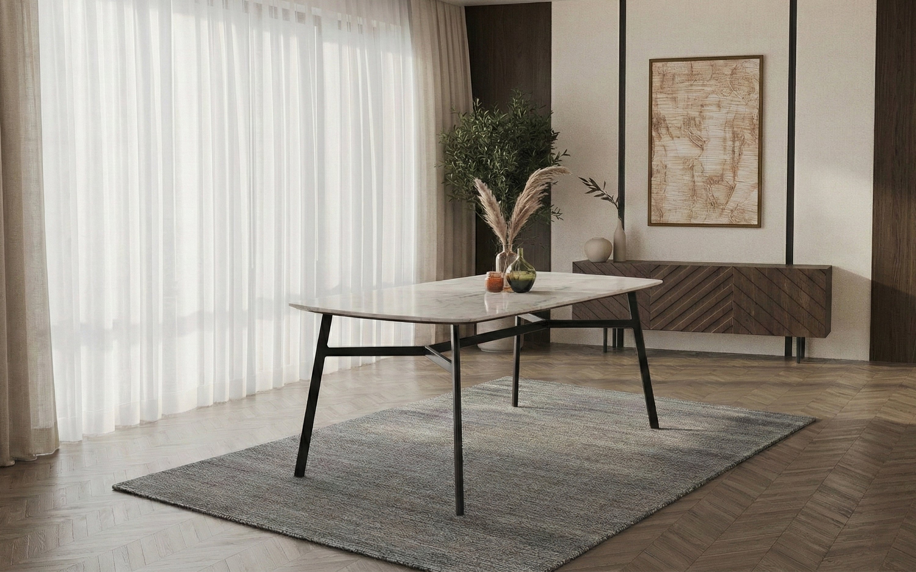 Acme Dining Table 6 Seater Marble Top - Orange Tree