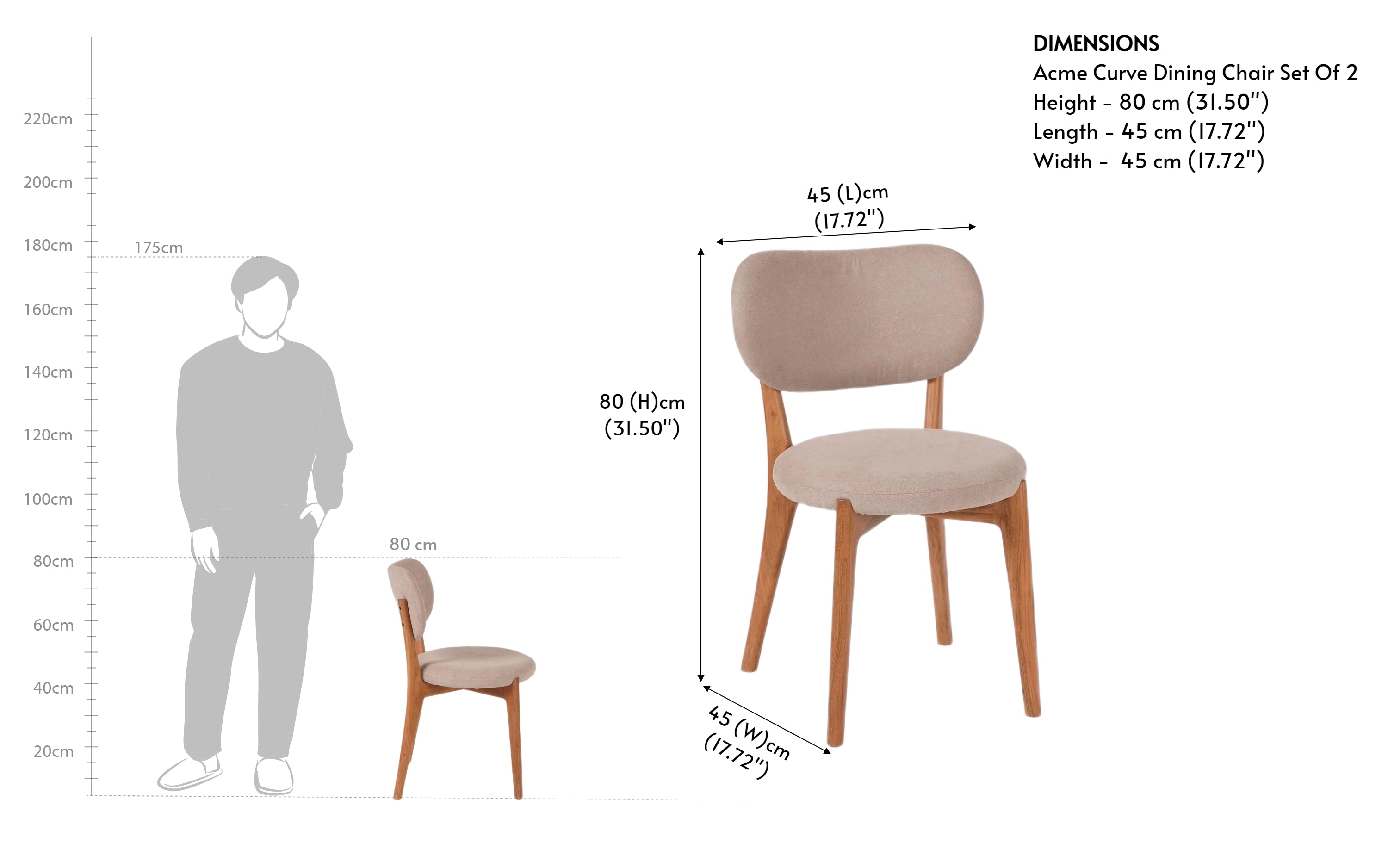 Acme Curve wooden Dining Chair Set of 2 in solid Acacia Wood. - Close shot - Orange Tree
