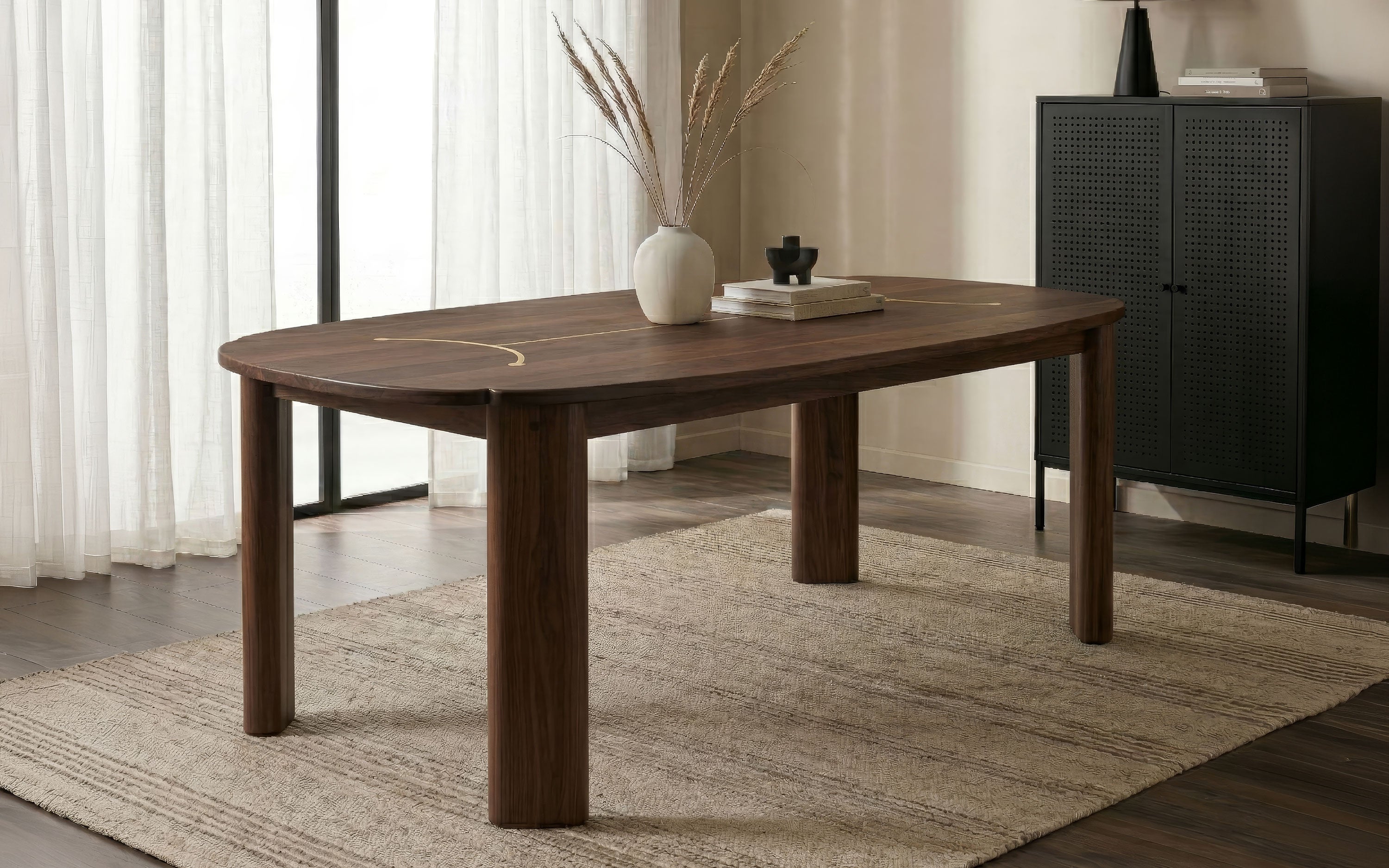 Buy Twilight Dining Table 6 Seater | Acacia Wood, Brass Finish - Orange Tree