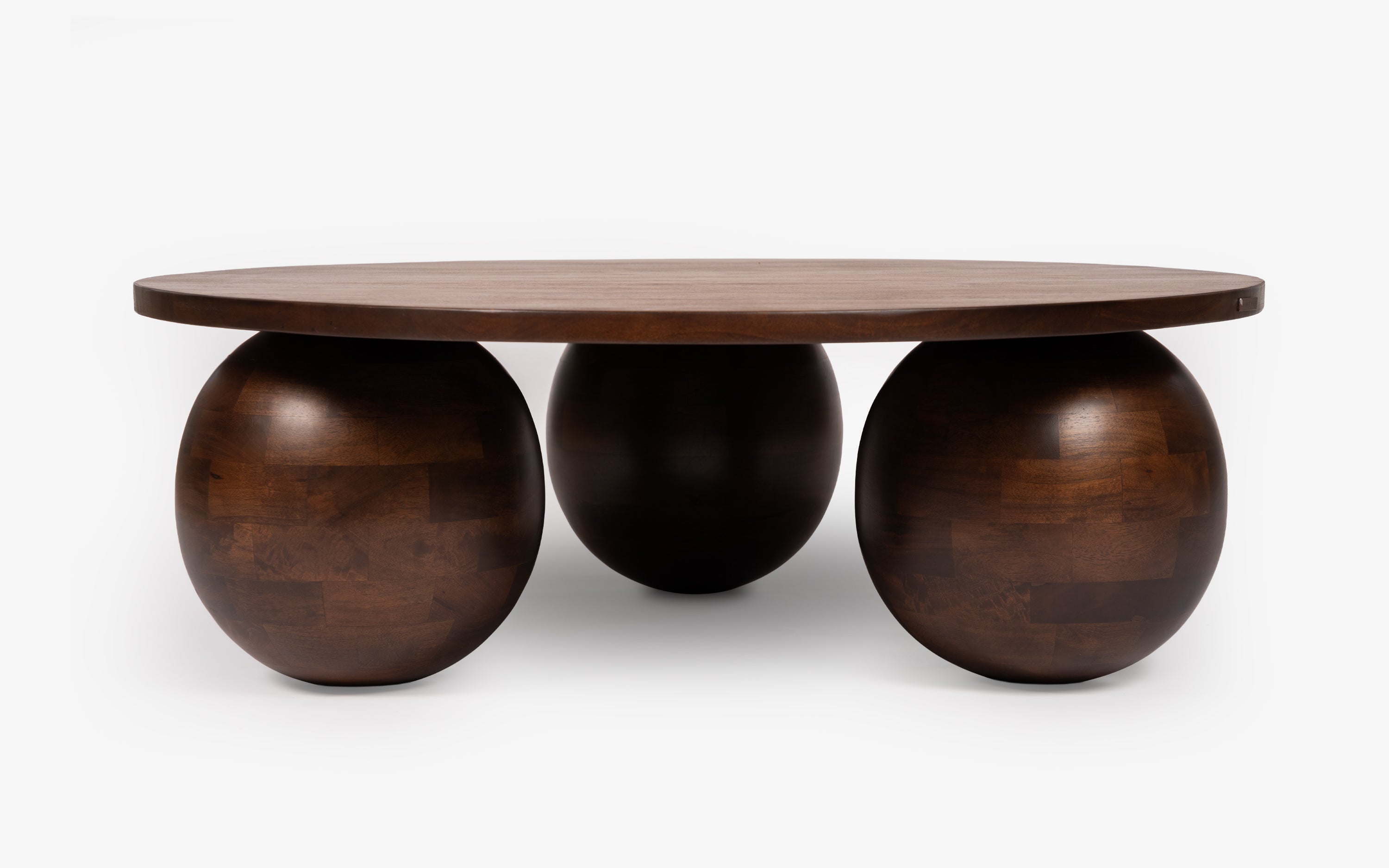 Ala Round Coffee Table in solid wood | walnut finish - Close shot - from upper angle - Orange Tree