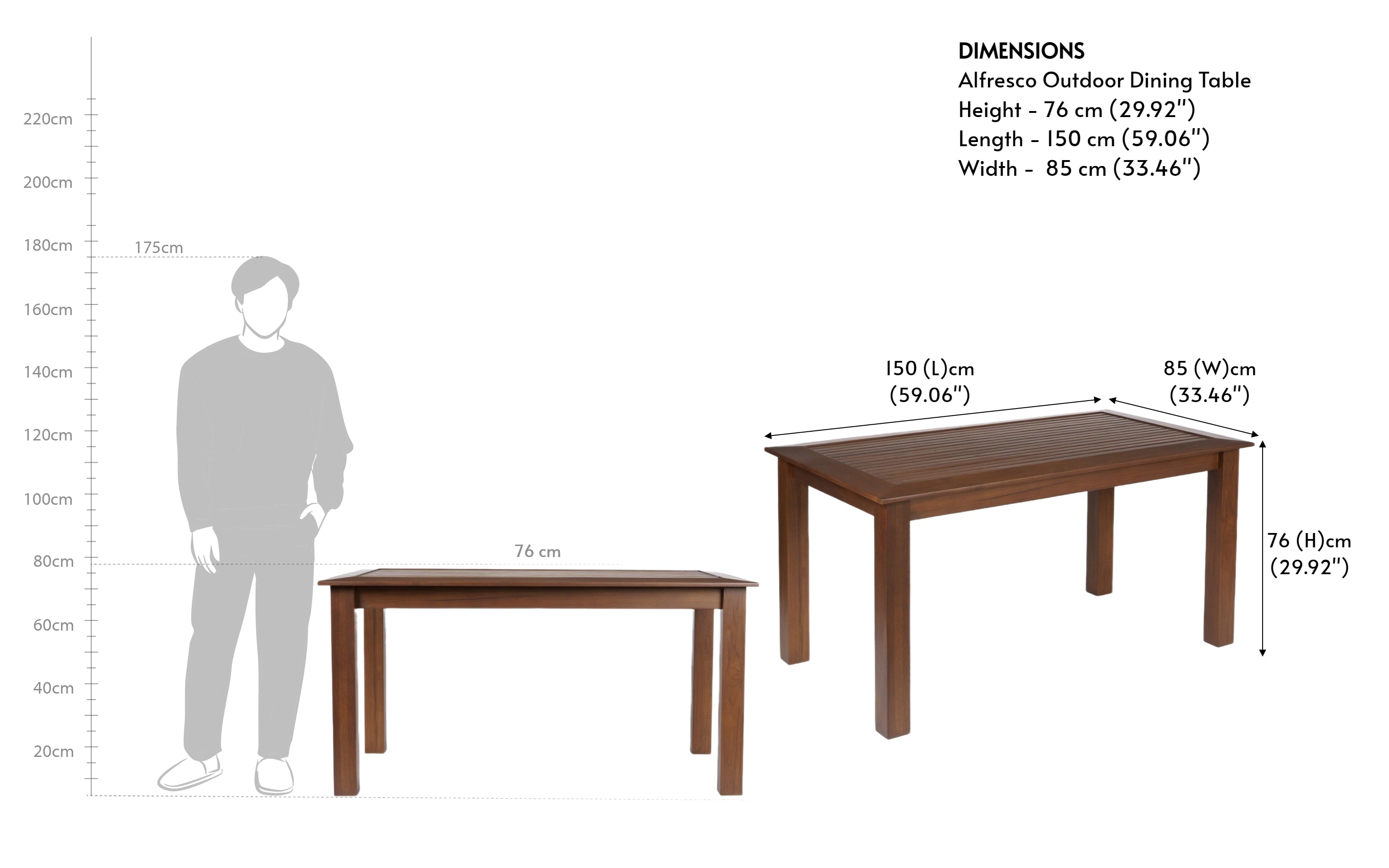 Alfresco 6 Seater Wooden Outdoor Dining Table in brown finish. - with white background - Orange Tree