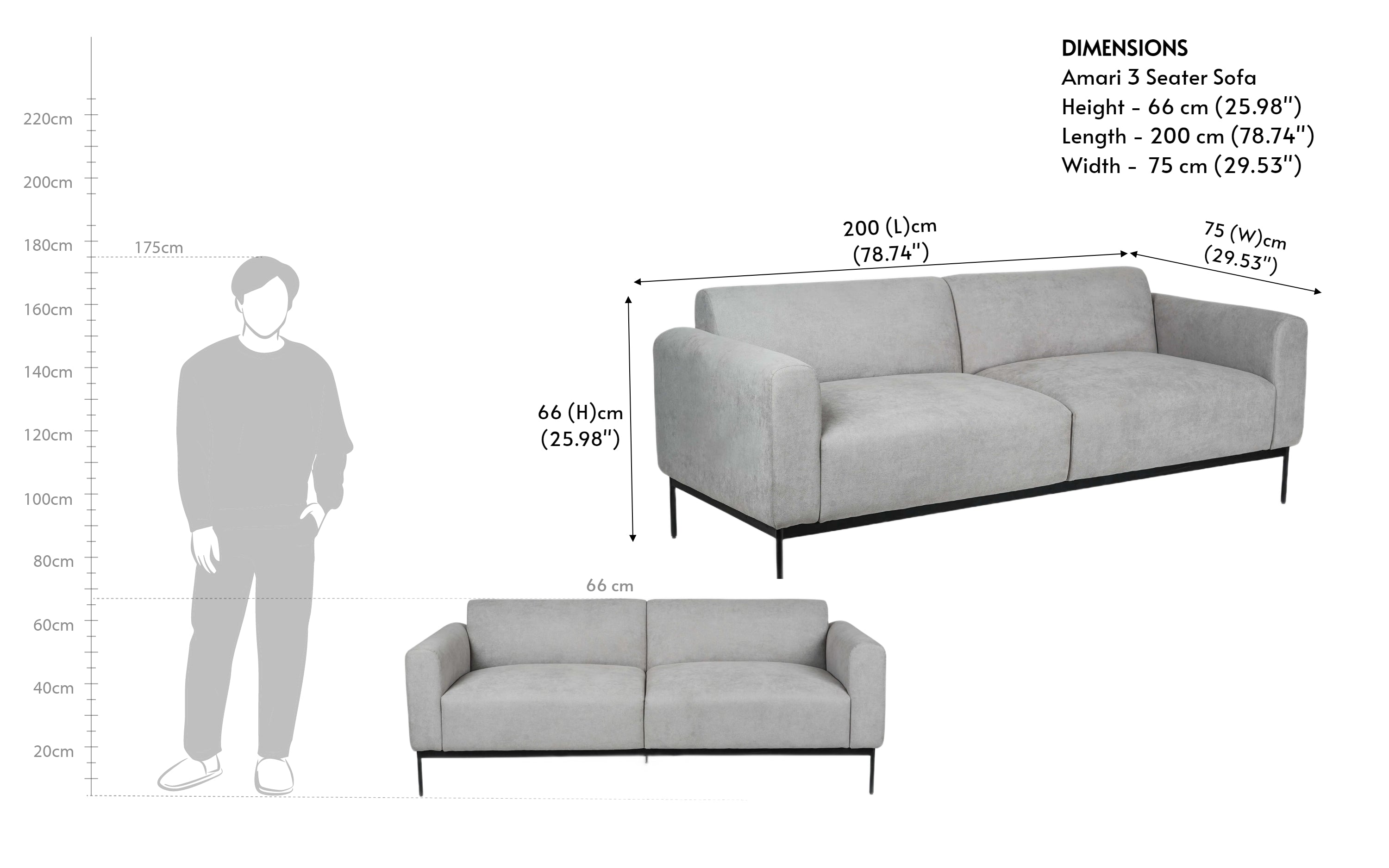 Amari 3-Seater Sofa in Grey Upholstery | Living Room Sofa. - Close shot - Orange Tree