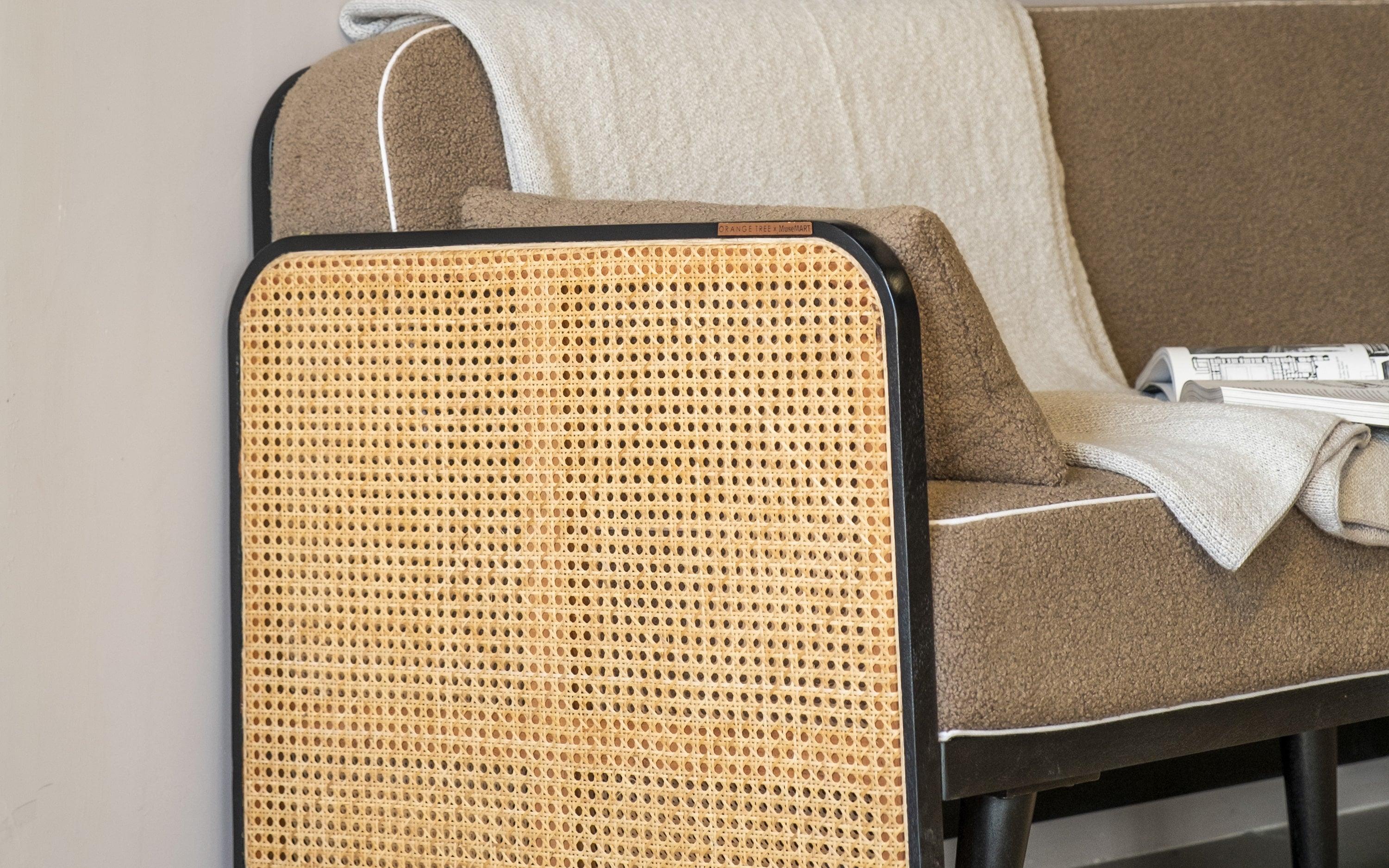 Andaman Havelock 3 Seater Sofa - Rattan Cane & Solid Wood Legs - Close shot - Orange Tree