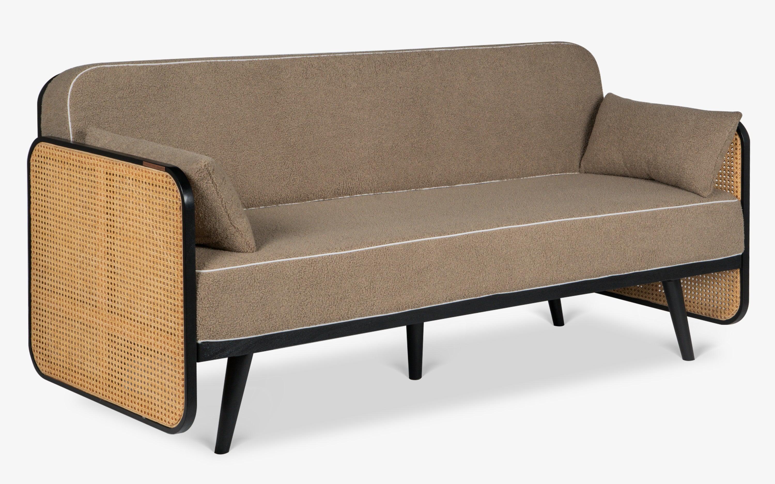 Andaman Havelock 3 Seater Sofa - Rattan Cane & Solid Wood Legs - with white background - Orange Tree
