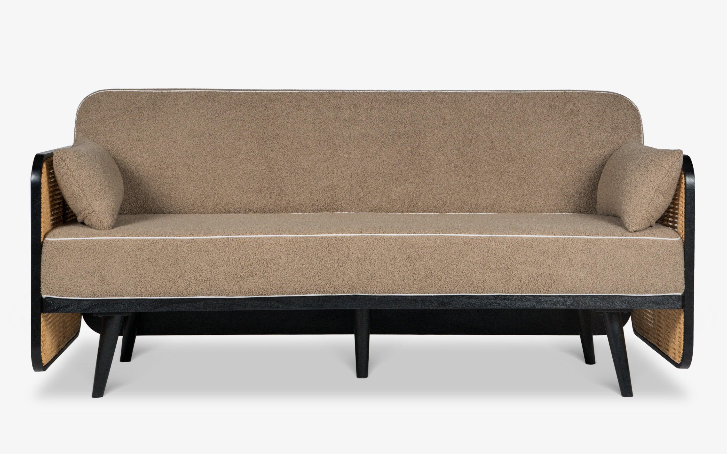 Andaman Havelock 3 Seater Sofa - Rattan Cane & Solid Wood Legs - with white background - Orange Tree