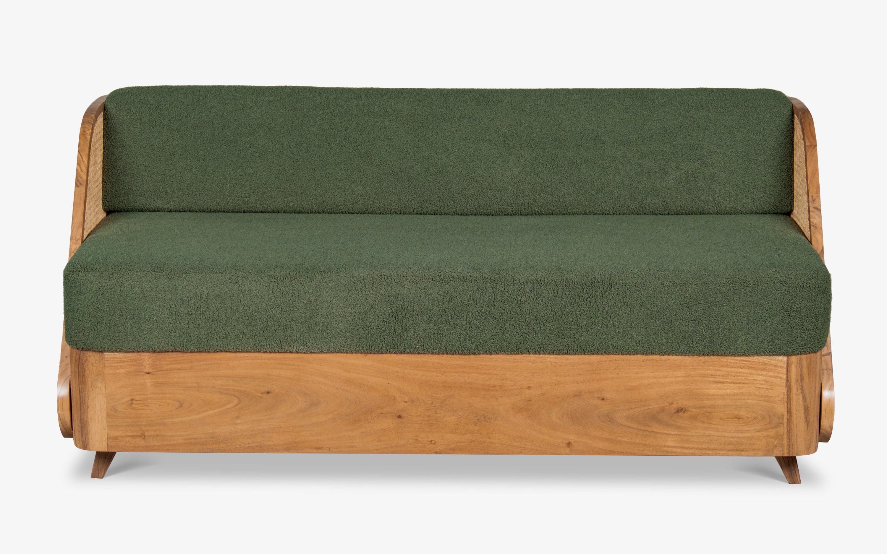 Andaman Ross 3 Seater Green Sofa | Cane & Solid Wood Legs - Close shot - from upper angle - Orange Tree