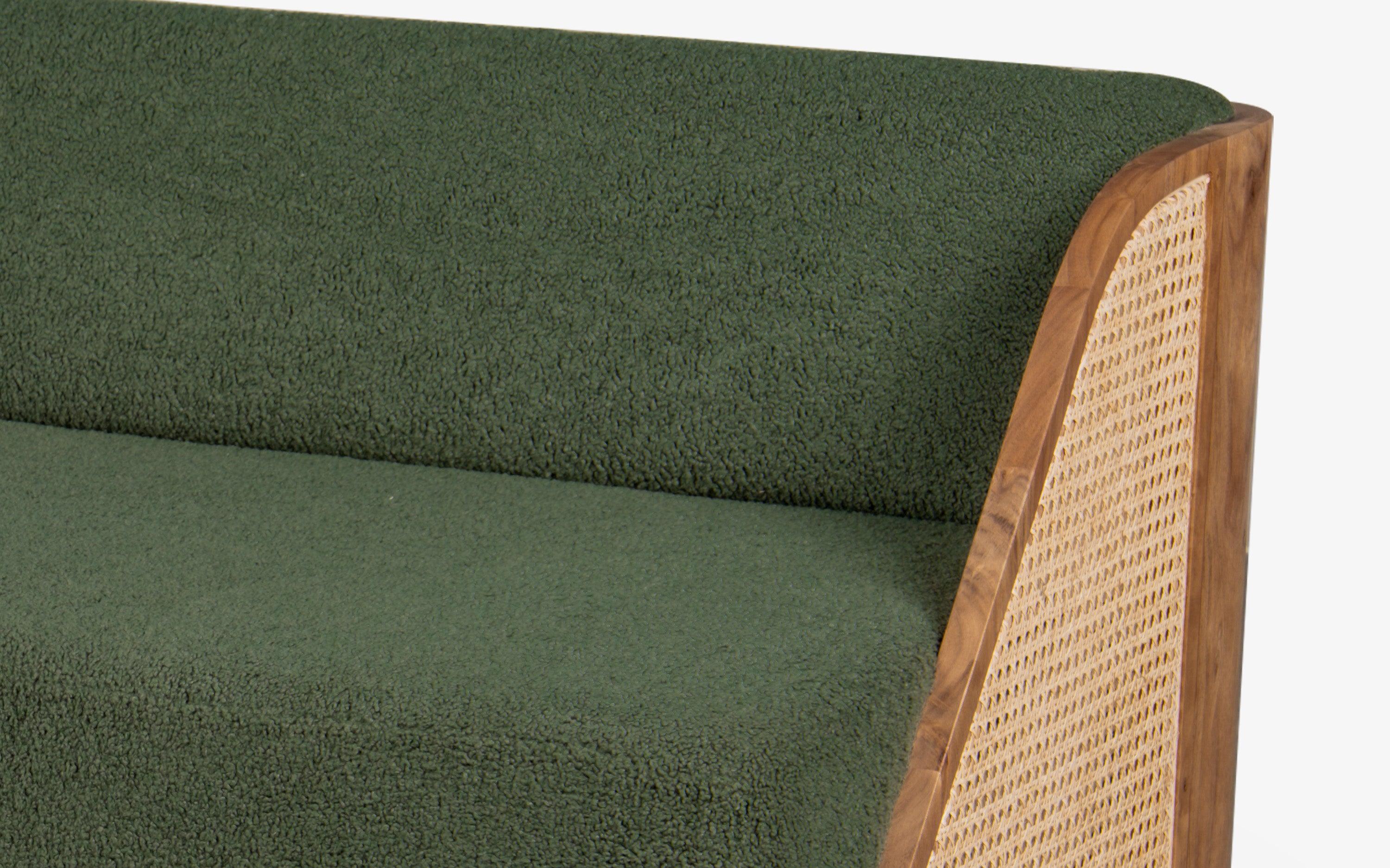 Andaman Ross 3 Seater Green Sofa | Cane & Solid Wood Legs - Close shot - from left angle - Orange Tree