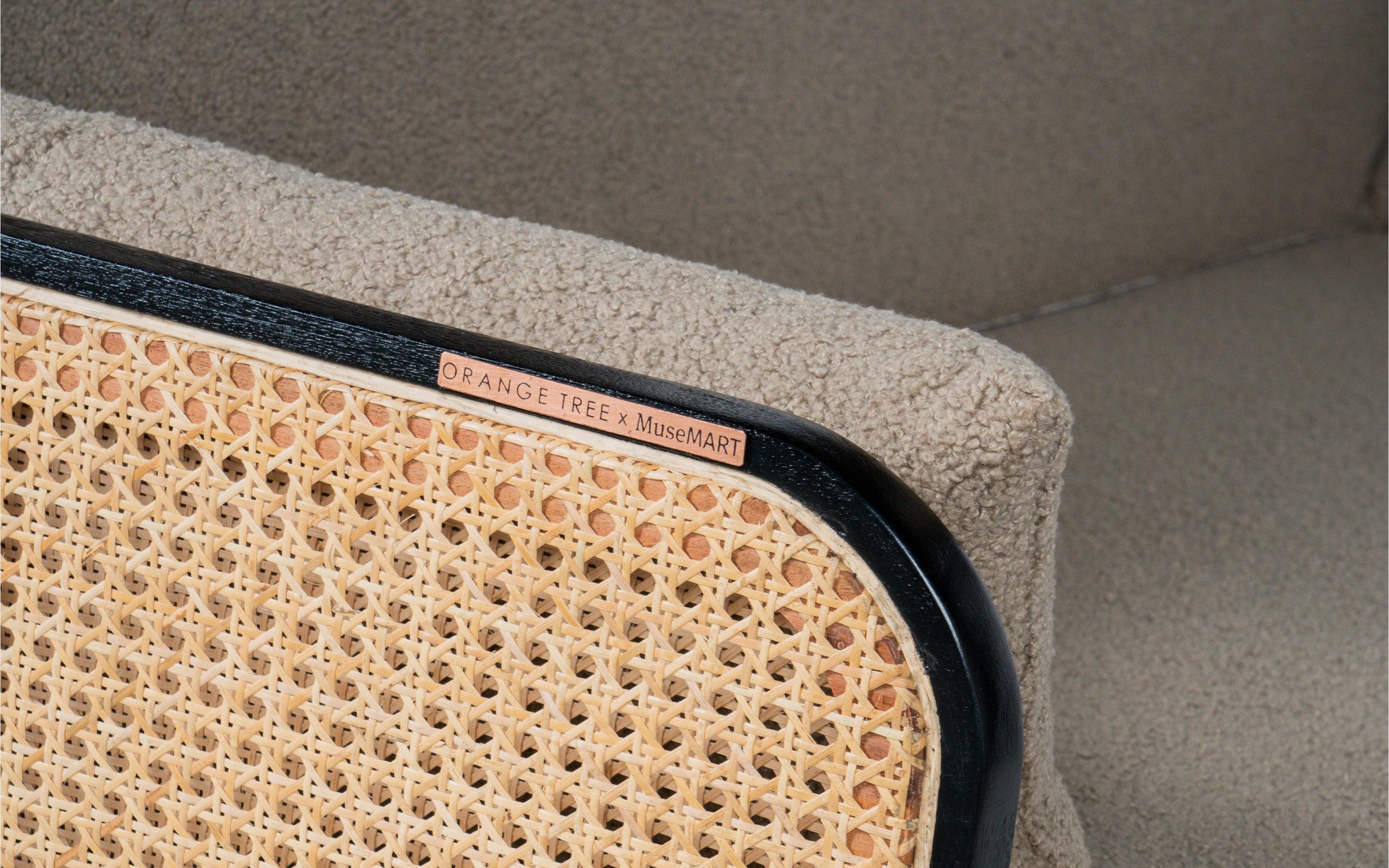 Andaman Havelock 3 Seater Sofa - Rattan Cane & Solid Wood Legs - Close shot - from upper angle - Orange Tree