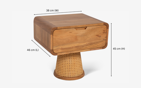 Andaman bedside table size. corner table for bedroom. Andaman side table for bed. OT Home