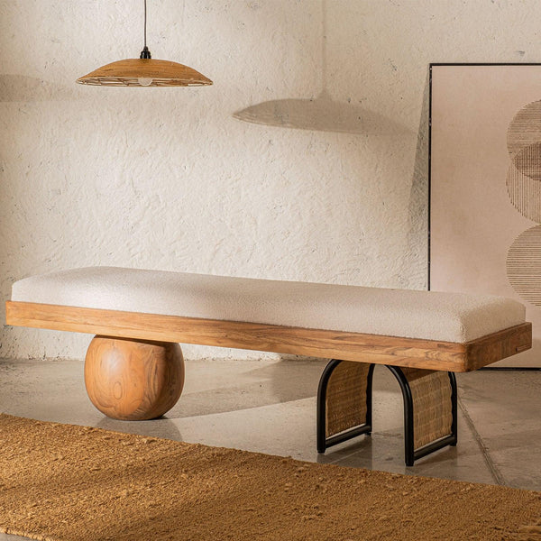 Andaman Avis Wooden Bench with White Upholstered Seat