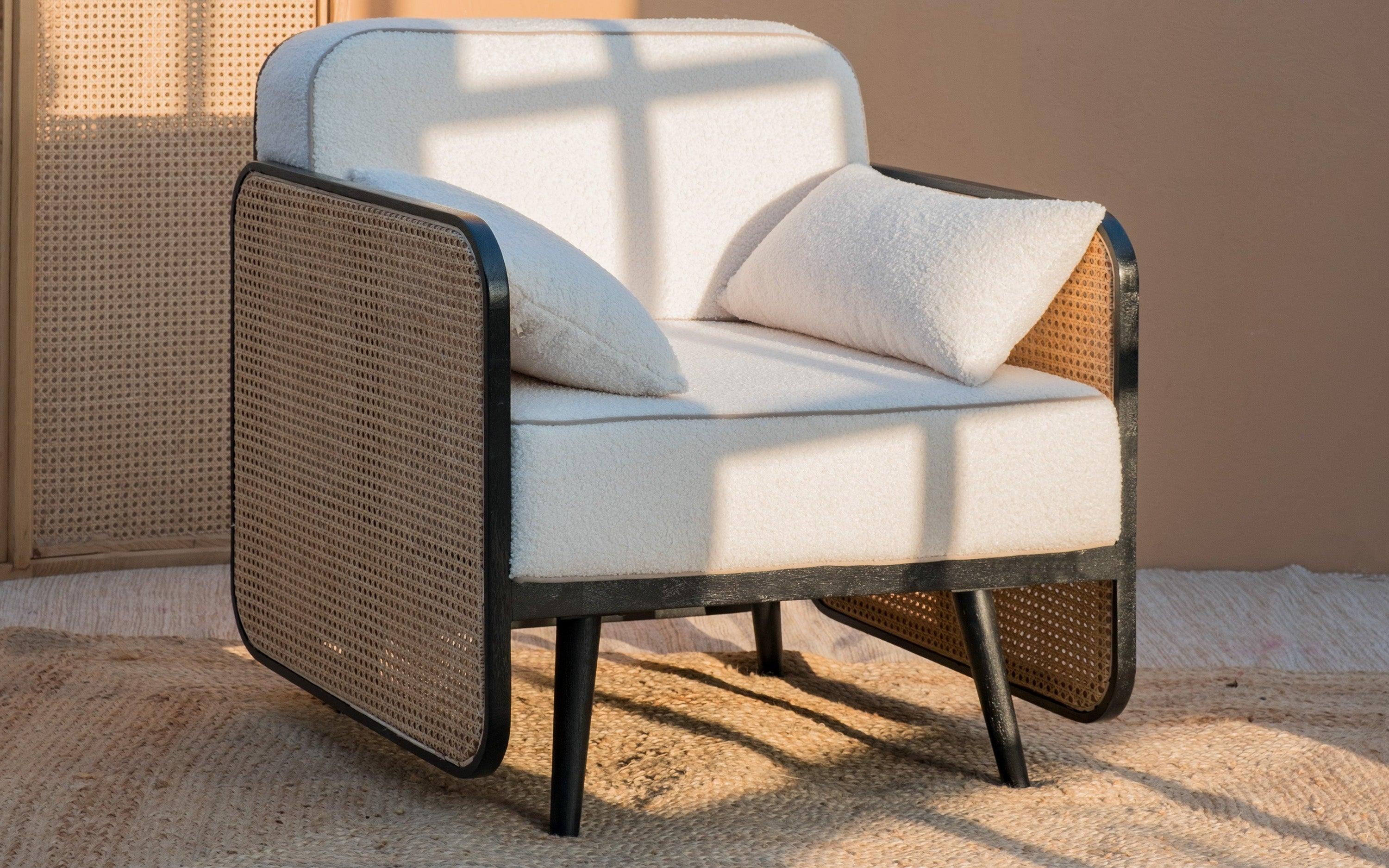Buy Andaman Rattan Cane Arm Chair in White Color - Orange Tree