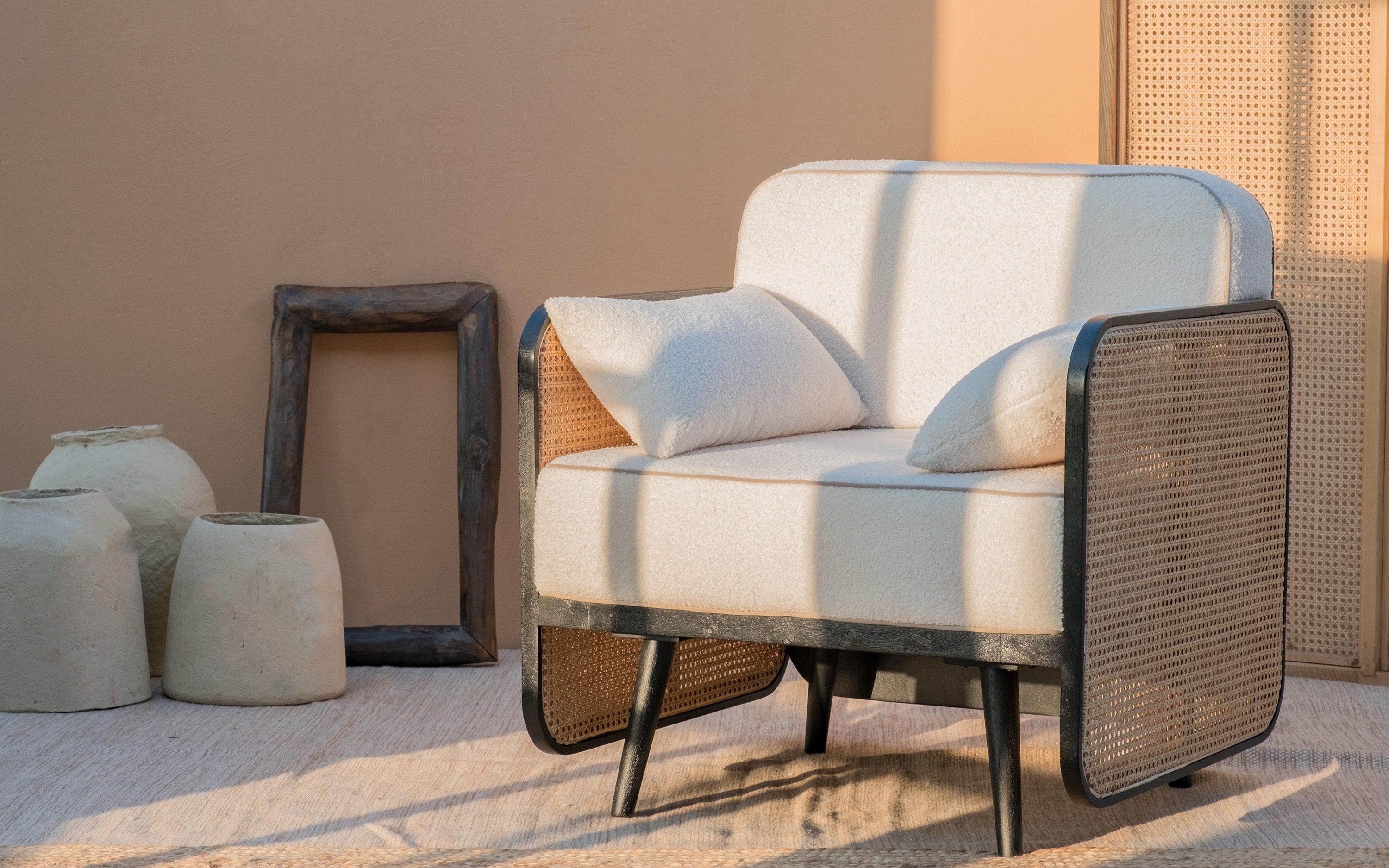 Buy Andaman Rattan Cane Arm Chair in White Color - Close shot - Orange Tree