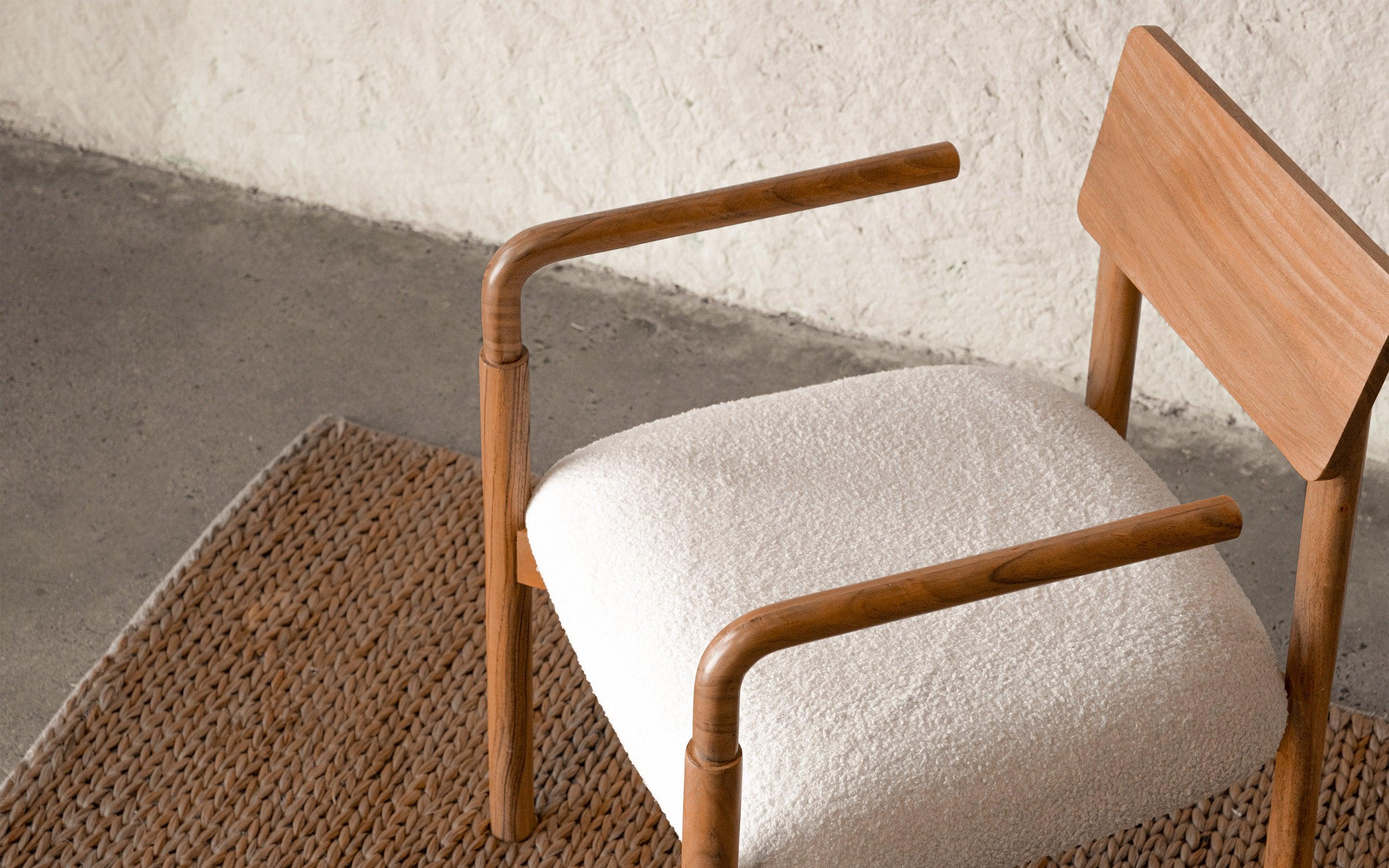 Andaman Blair Chair in Solid Wood with Upholstered Seat - Close shot - from right angle - Orange Tree