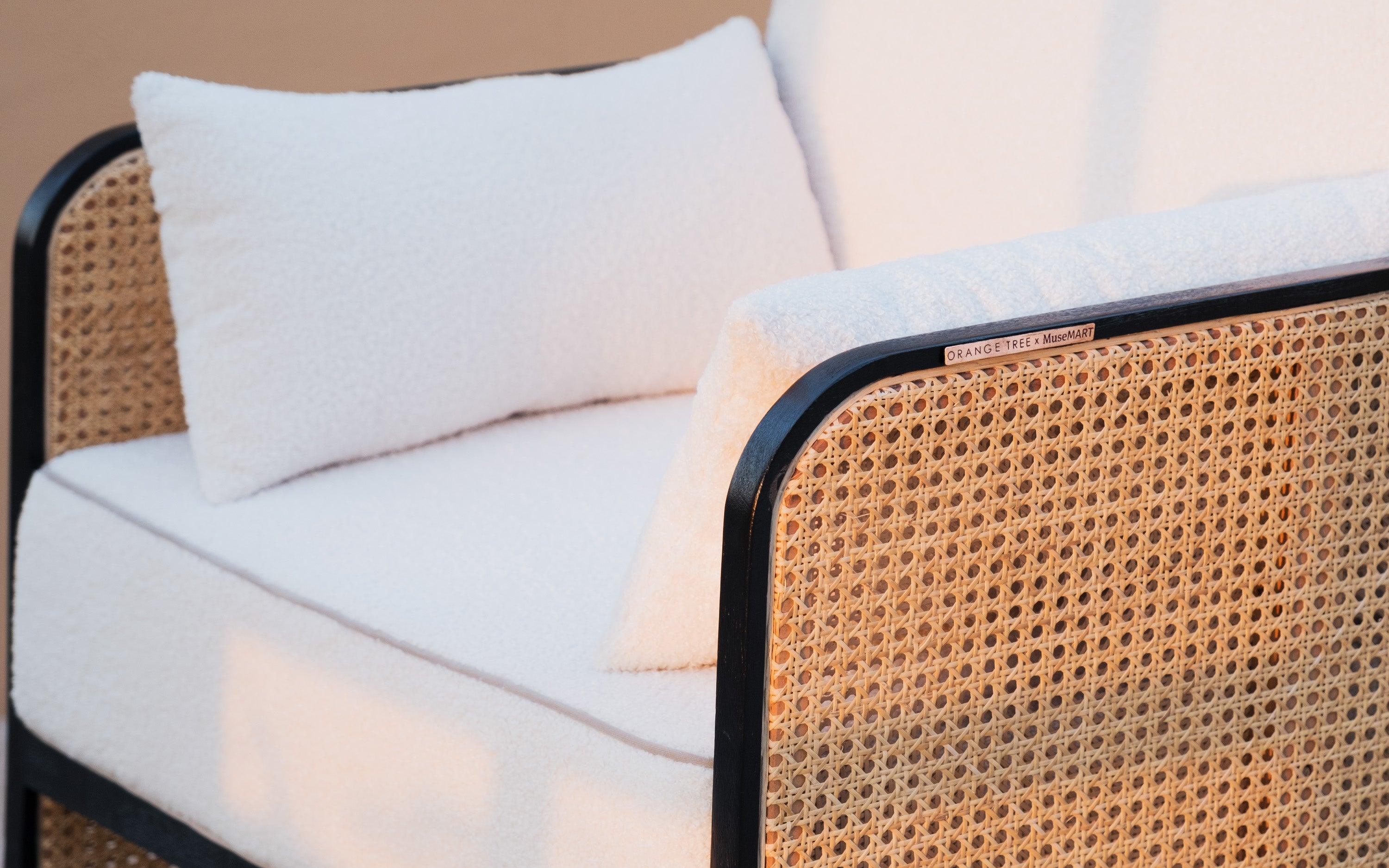 Buy Andaman Rattan Cane Arm Chair in White Color - Close shot - from upper angle - Orange Tree