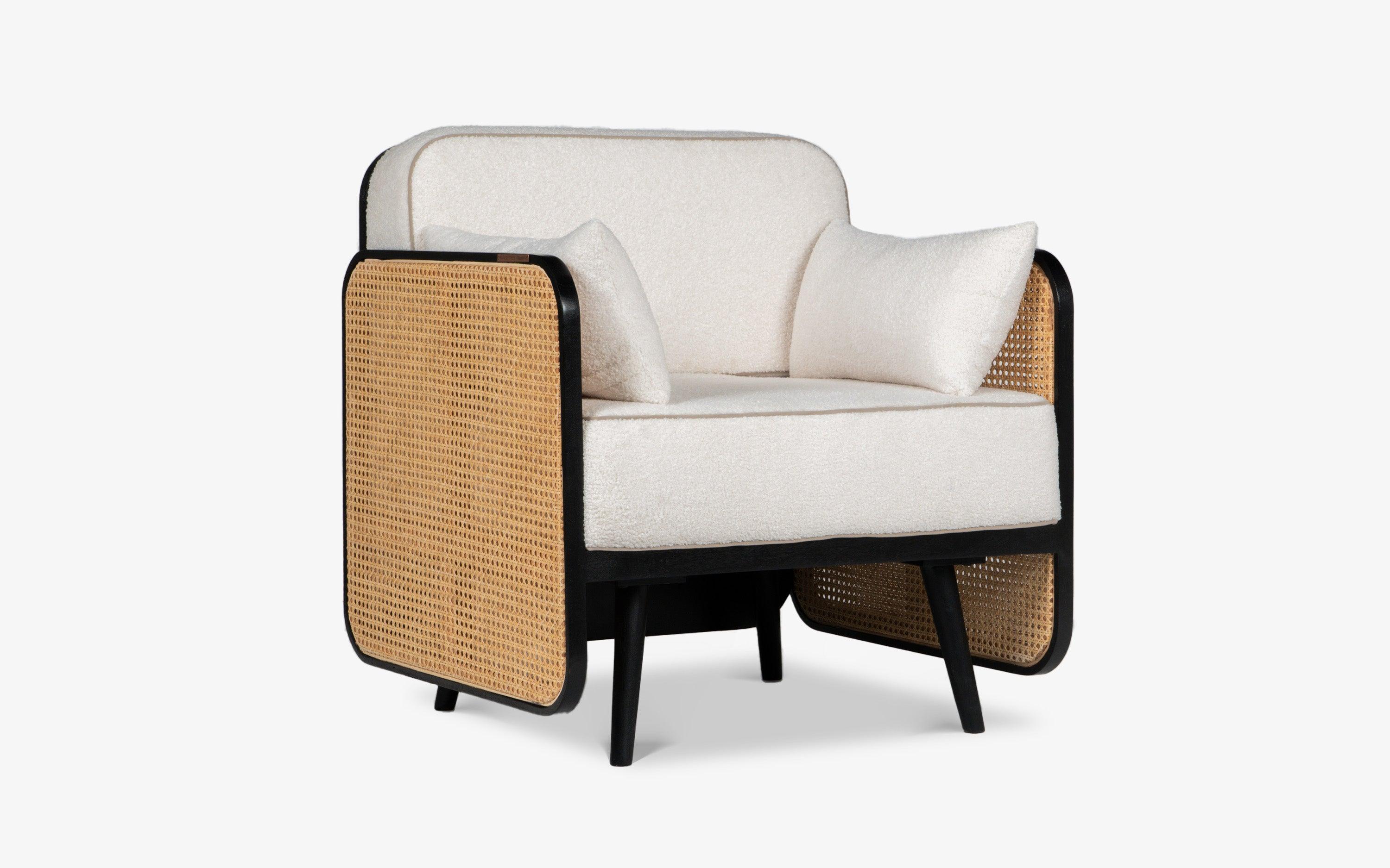Buy Andaman Rattan Cane Arm Chair in White Color - with white background - Orange Tree