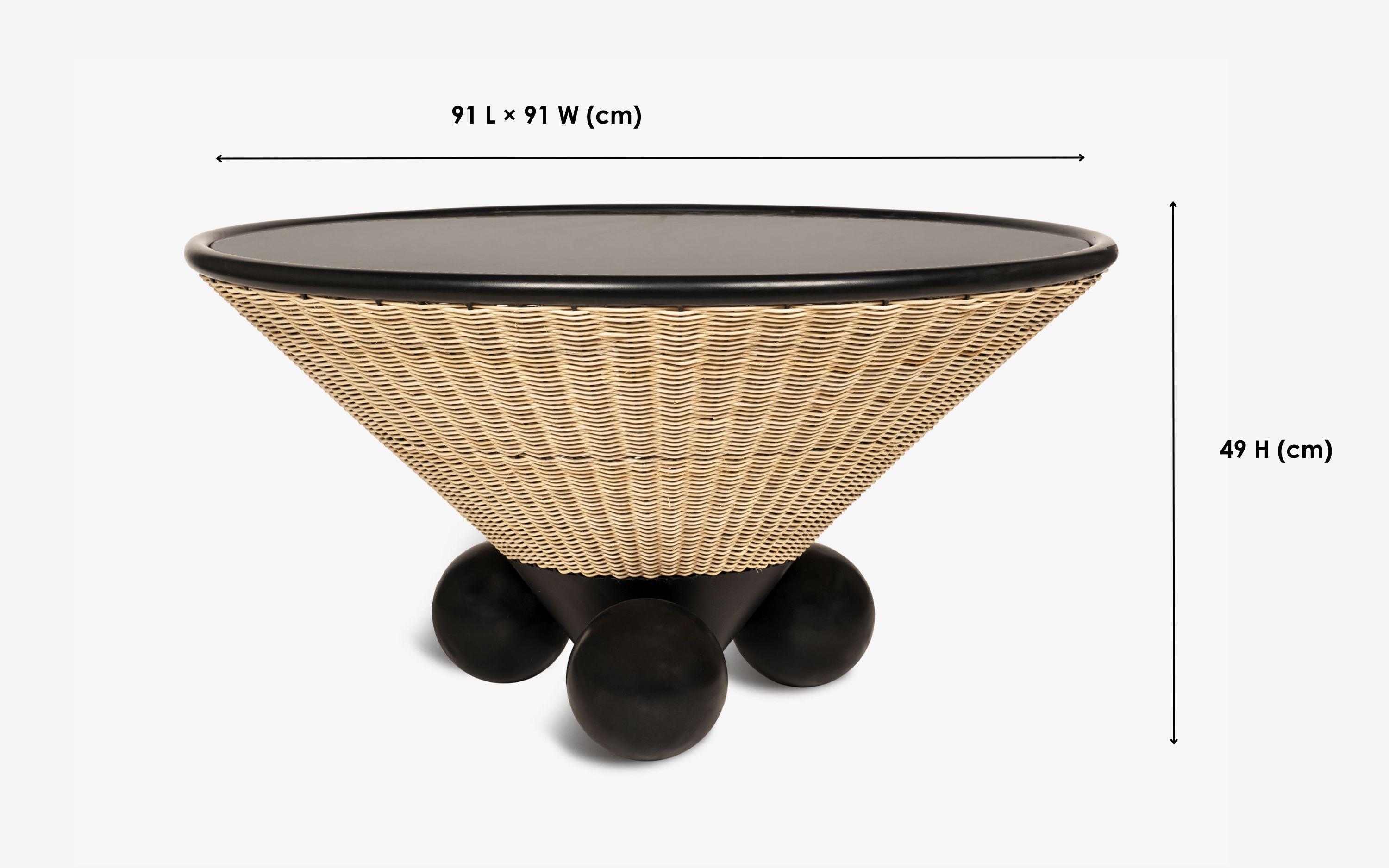Andaman Camorta Glass Top Rattan Coffee Table - Close shot - from upper angle - Orange Tree