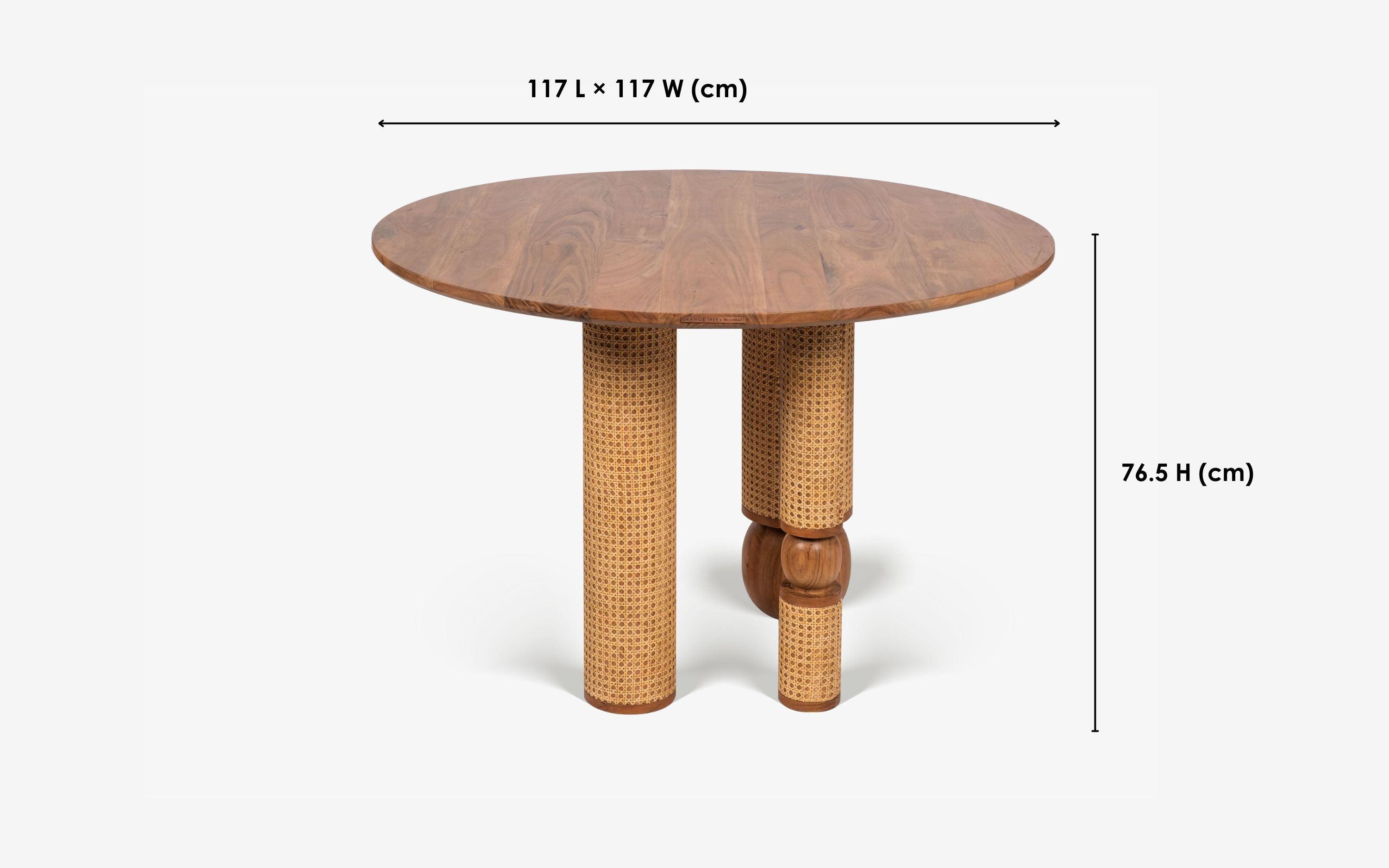 Andaman Baratang 4-Seater Round Wooden Cane Dining Table - with white background - Orange Tree
