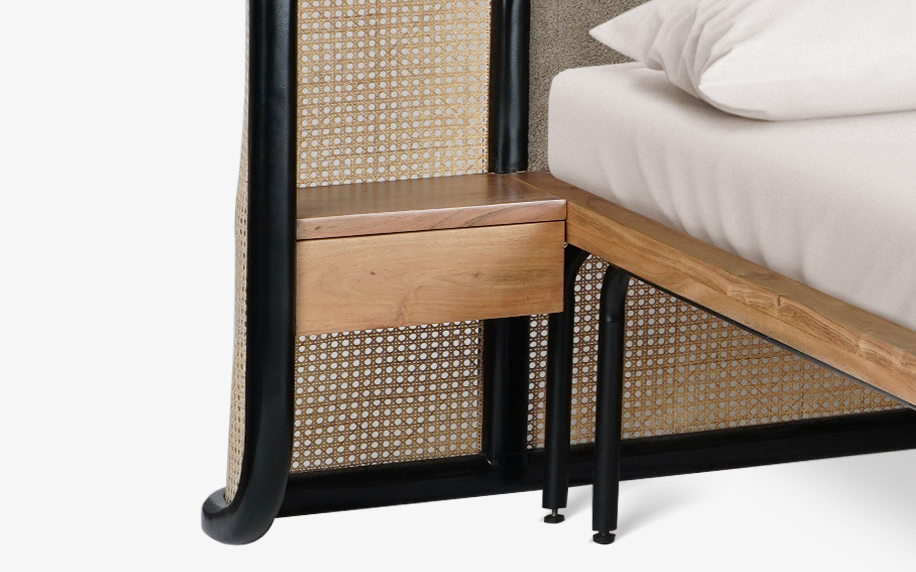Andaman East Island Queen Bed – Solid Wood & Cane, Natural Finish - Close shot - from upper angle - Orange Tree