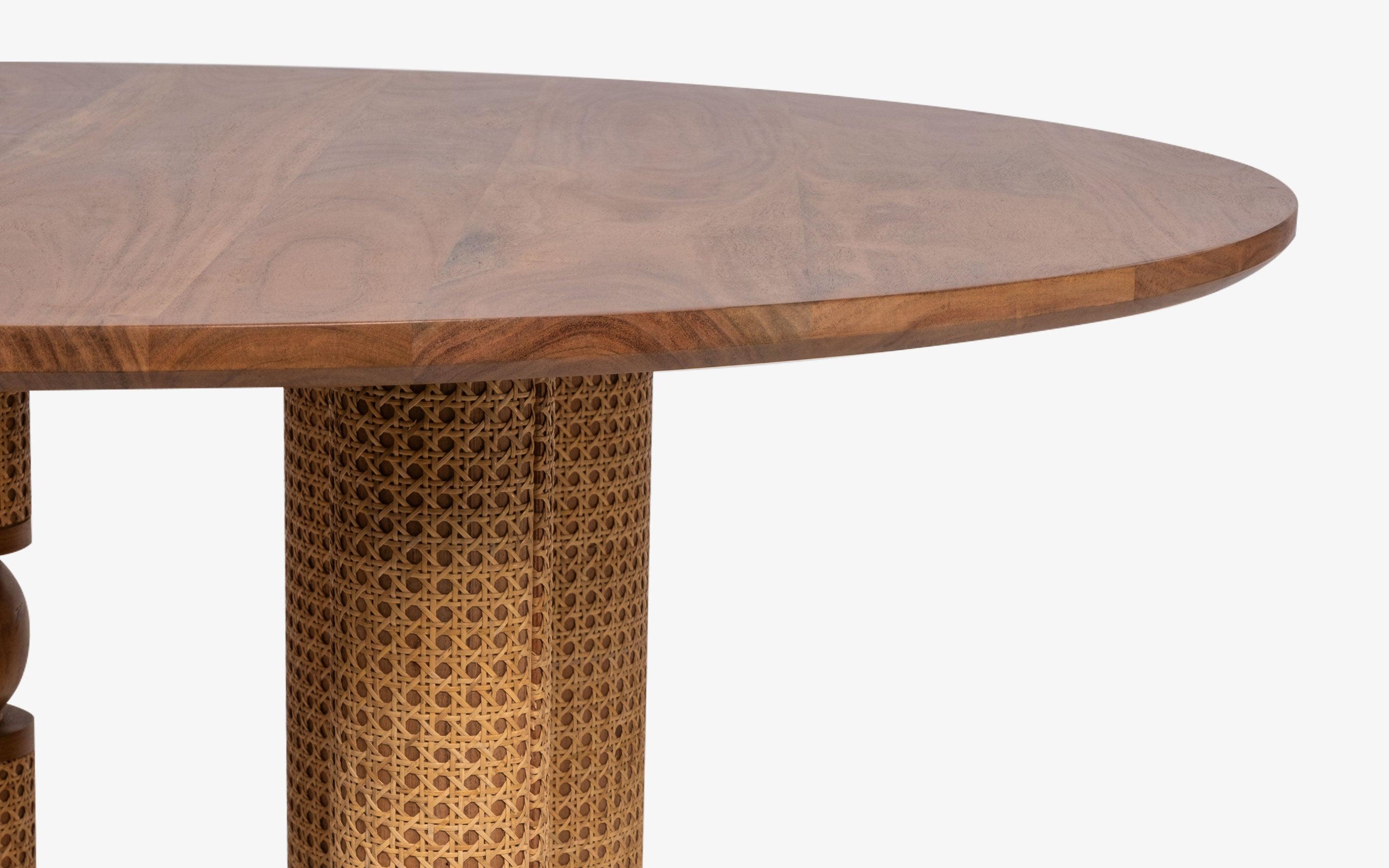 Andaman Baratang 4-Seater Round Wooden Cane Dining Table - Close shot - from upper angle - Orange Tree