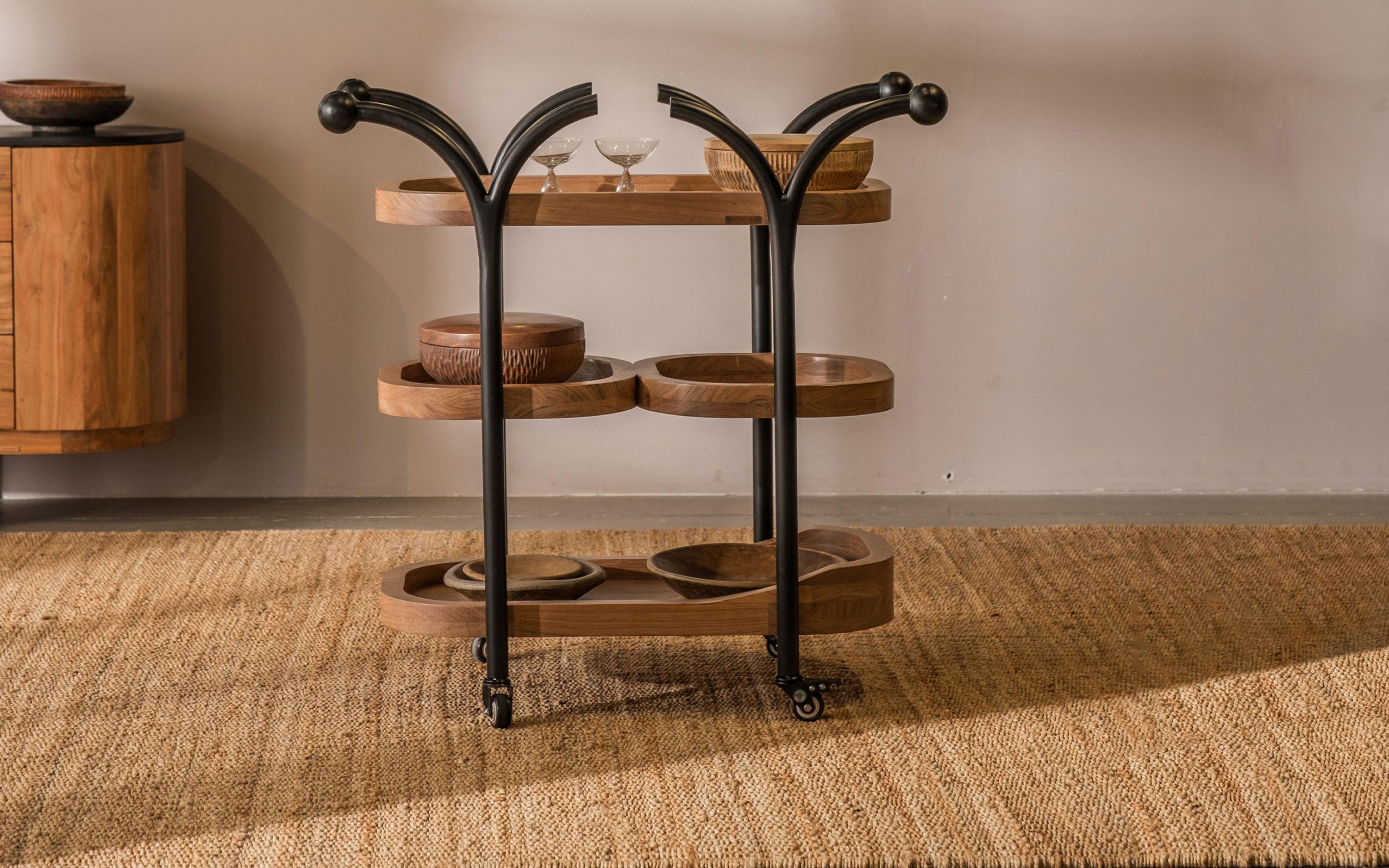 Andaman Service trolley for home. Acacia wood and Mild steel - Orange Tree