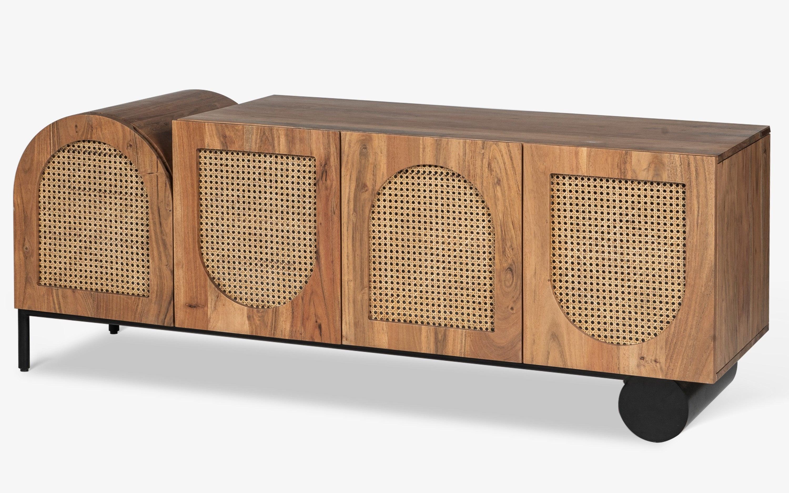 Andaman TV Unit | Acacia Wood, Mild Steel and Cane - with white background - Orange Tree