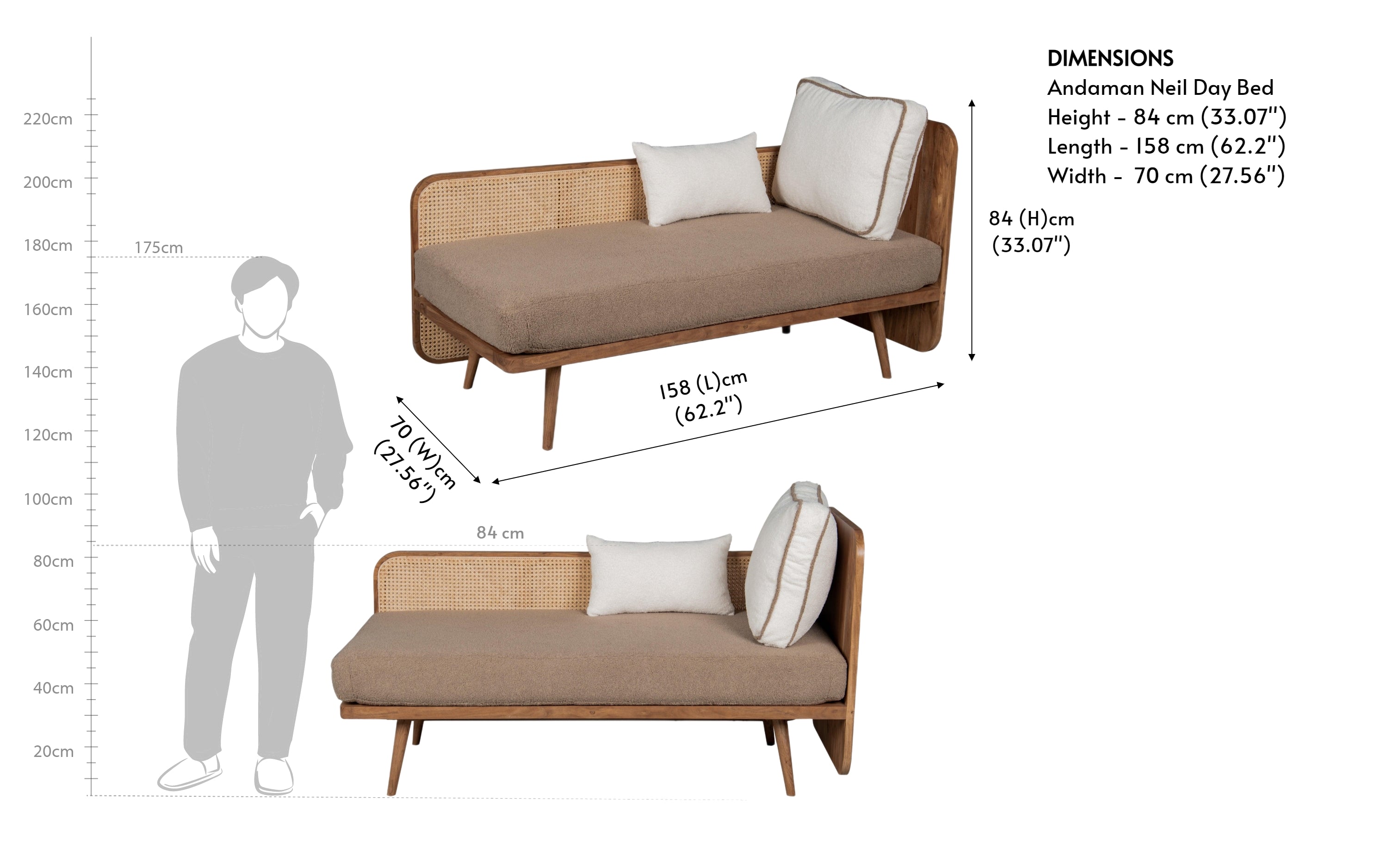 Andaman Neil Day Bed Sofa | Acacia Wood and Upholstery - with white background - Orange Tree