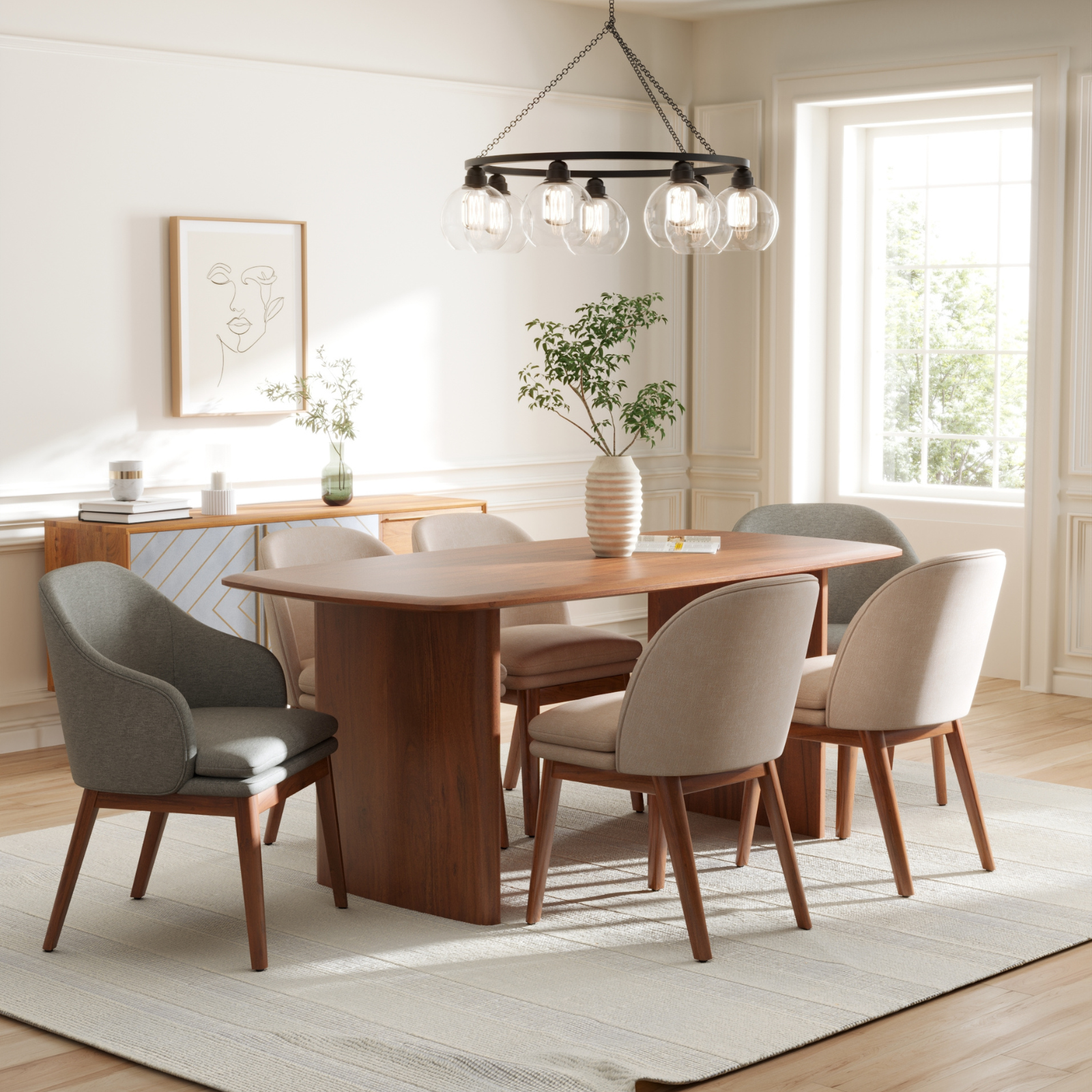 Anish Dining Table With 4 Wayane Chair and 2 Wayane Chair With Arm