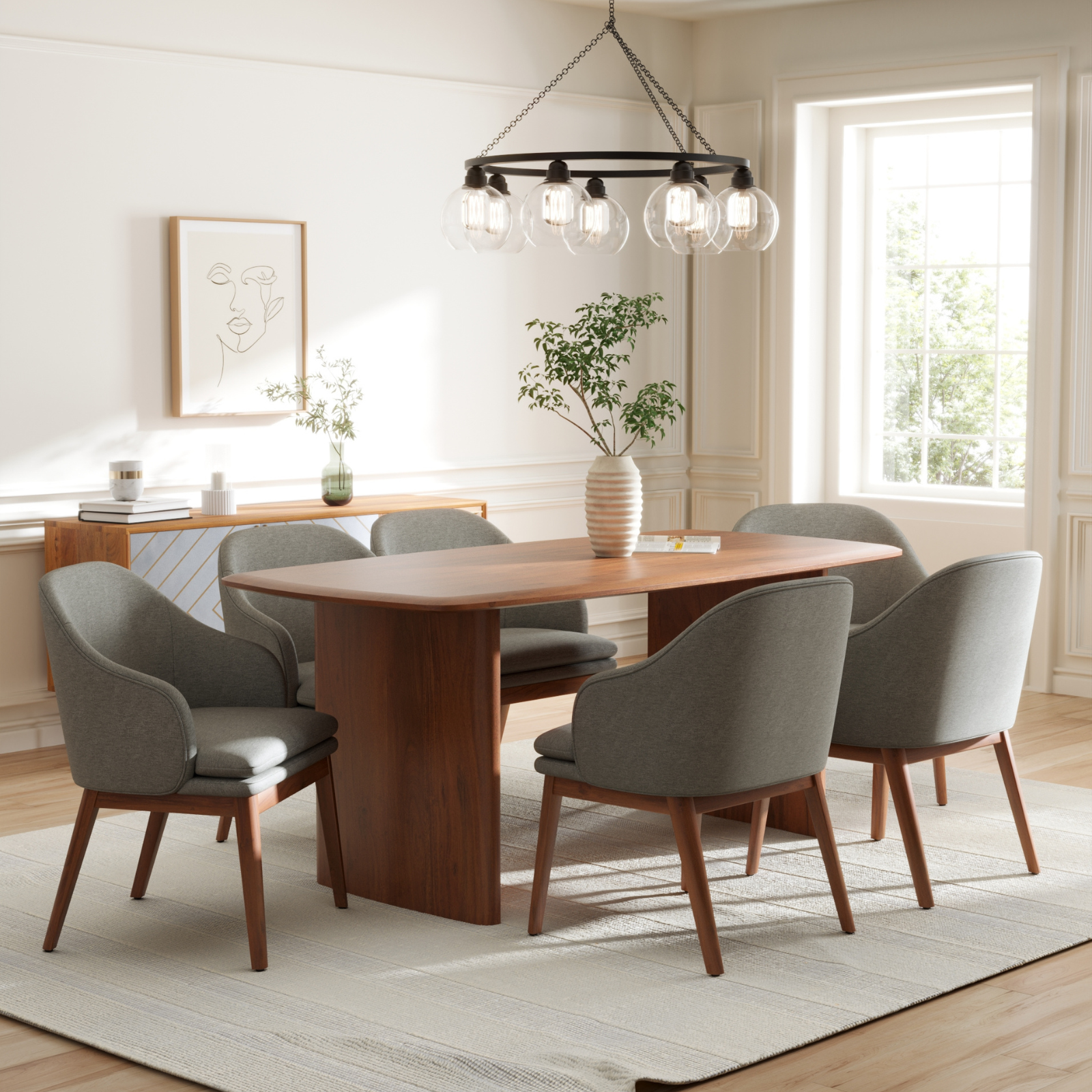 Anish Dining Table With 6 Wayane Chair With Arm