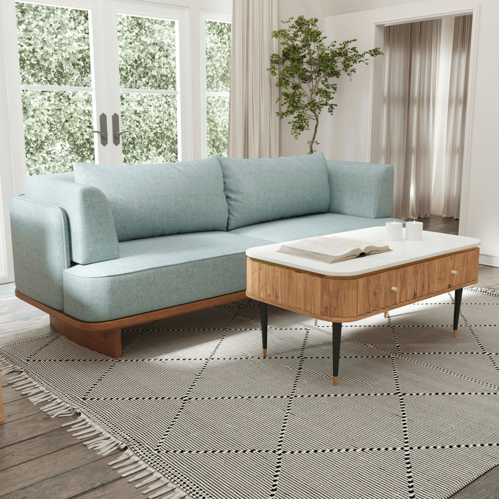 Anish Three Seater Sofa Blue