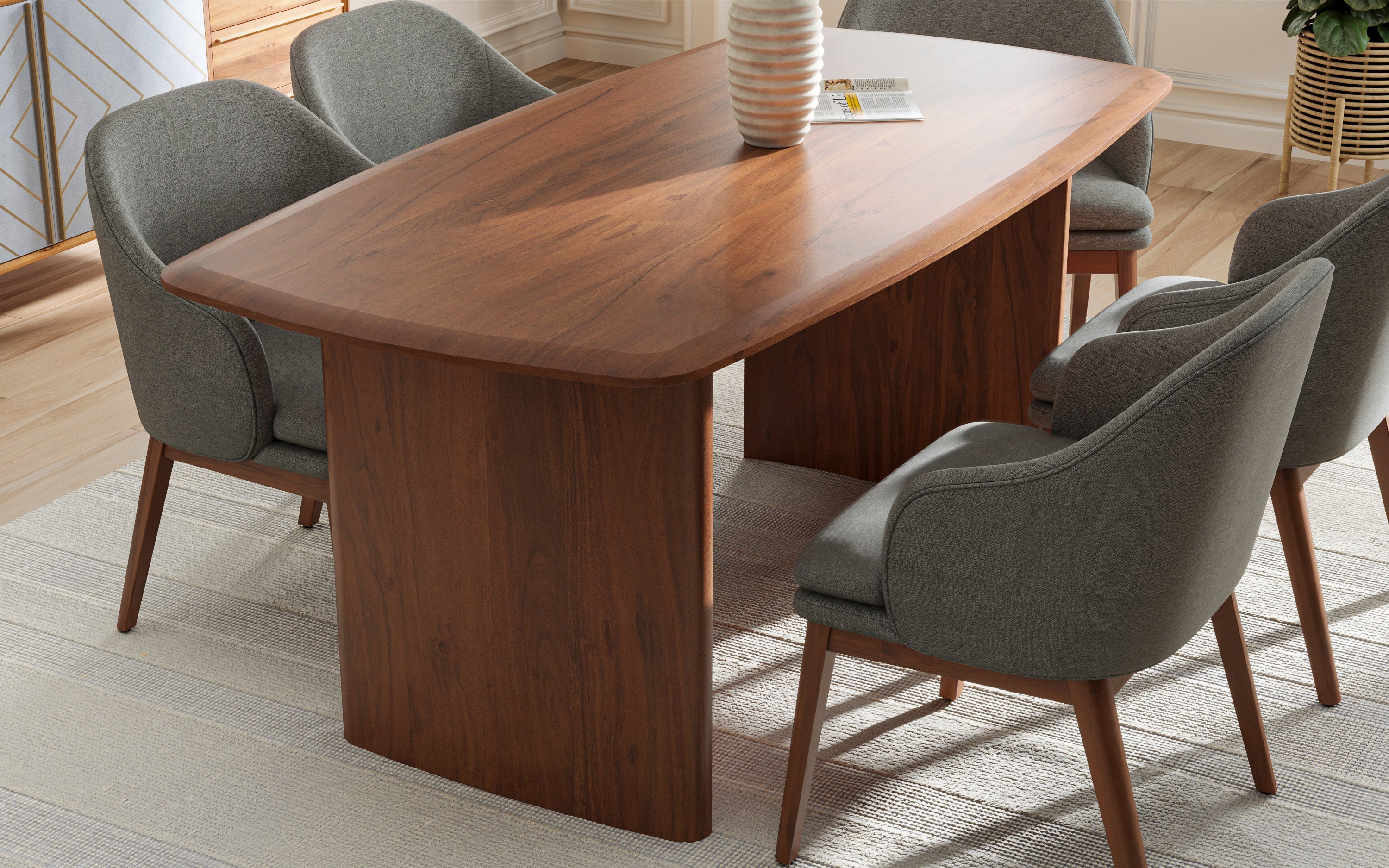 Sleek Wooden Anish Dining Table & Upholstered Dayane Chair - Orange Tree Home  