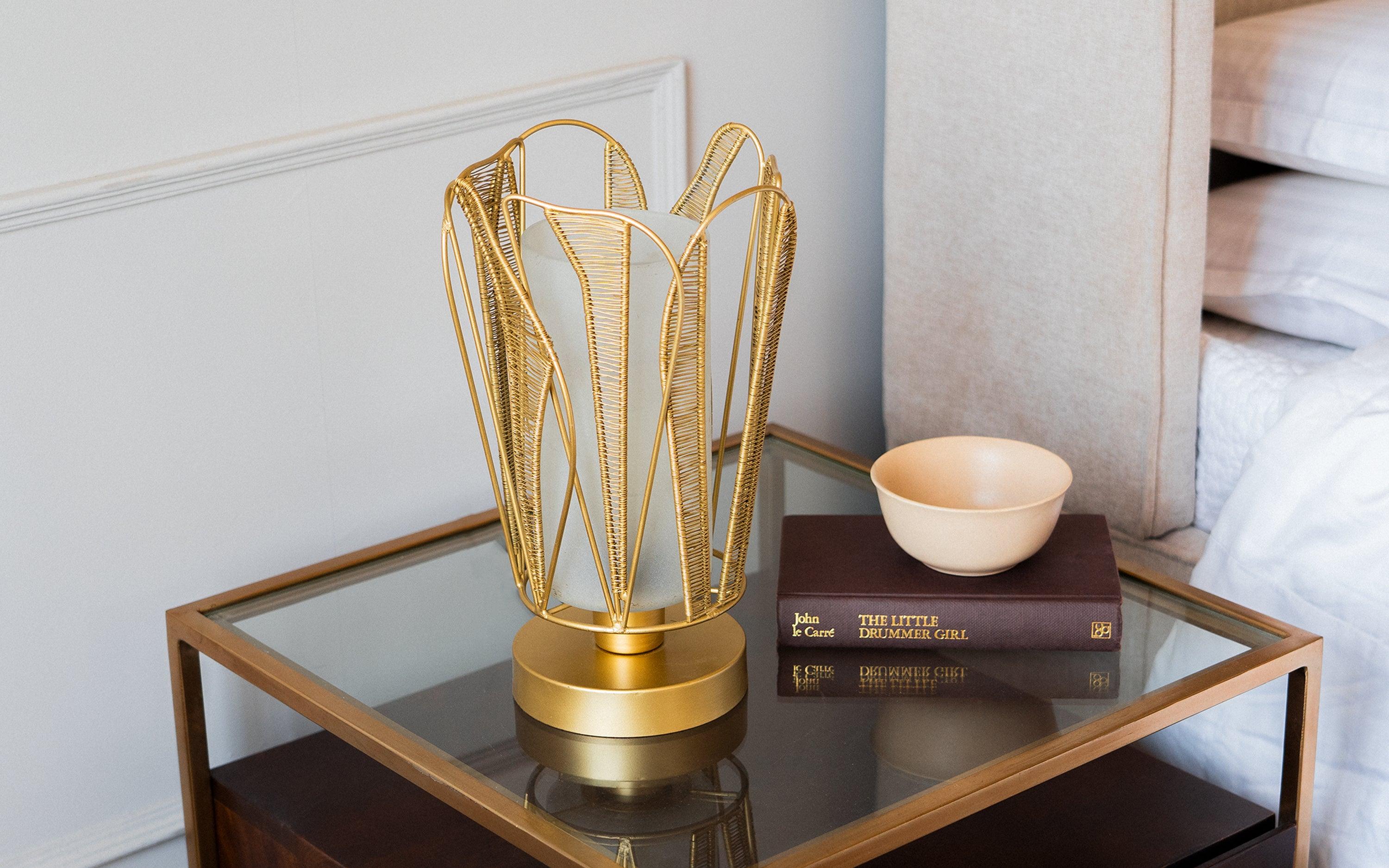 Aponi Gold Decorative Glass Metal Table Lamp - Close shot - from right angle - Orange Tree