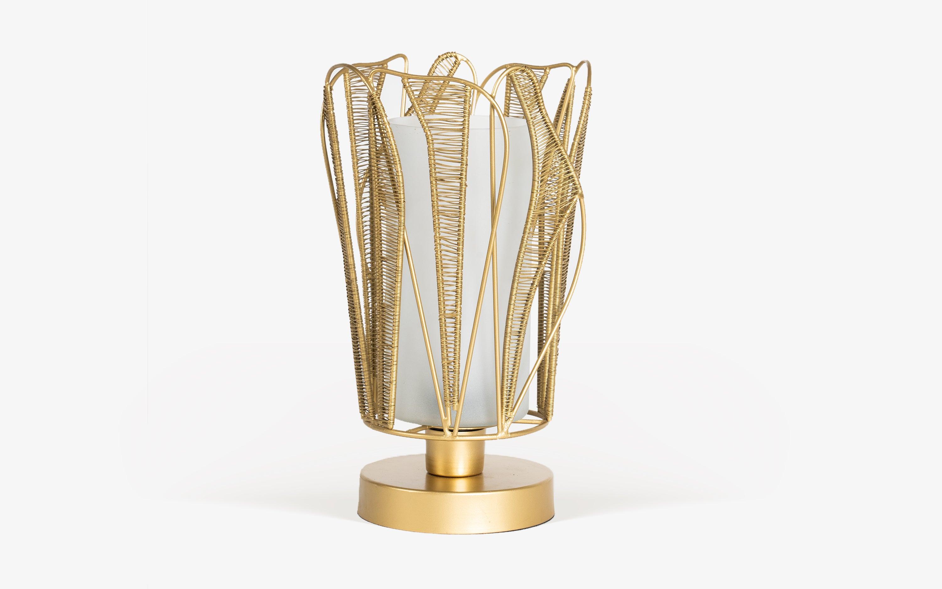 Aponi Gold Decorative Glass Metal Table Lamp - Close shot - from left angle - Orange Tree
