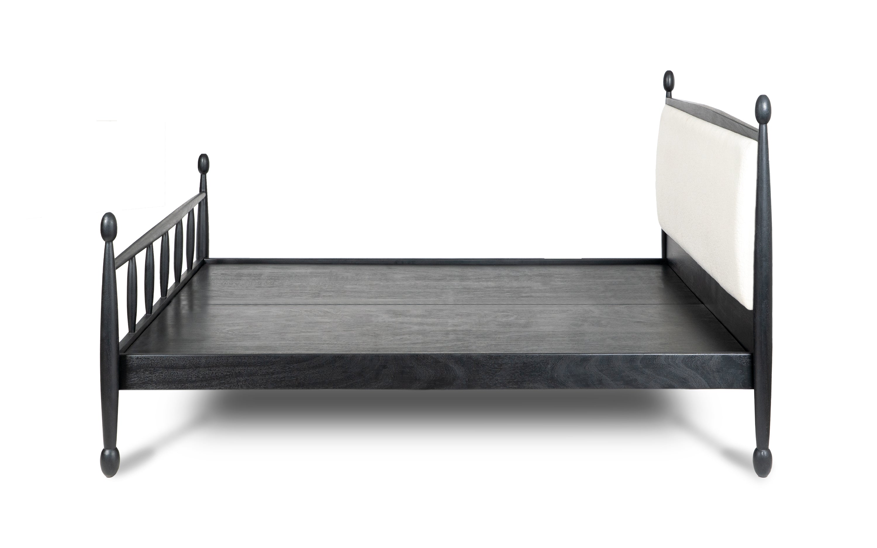 Archie Black King & Queen Size Solid Wood Bed without Storage - with white background - Orange Tree