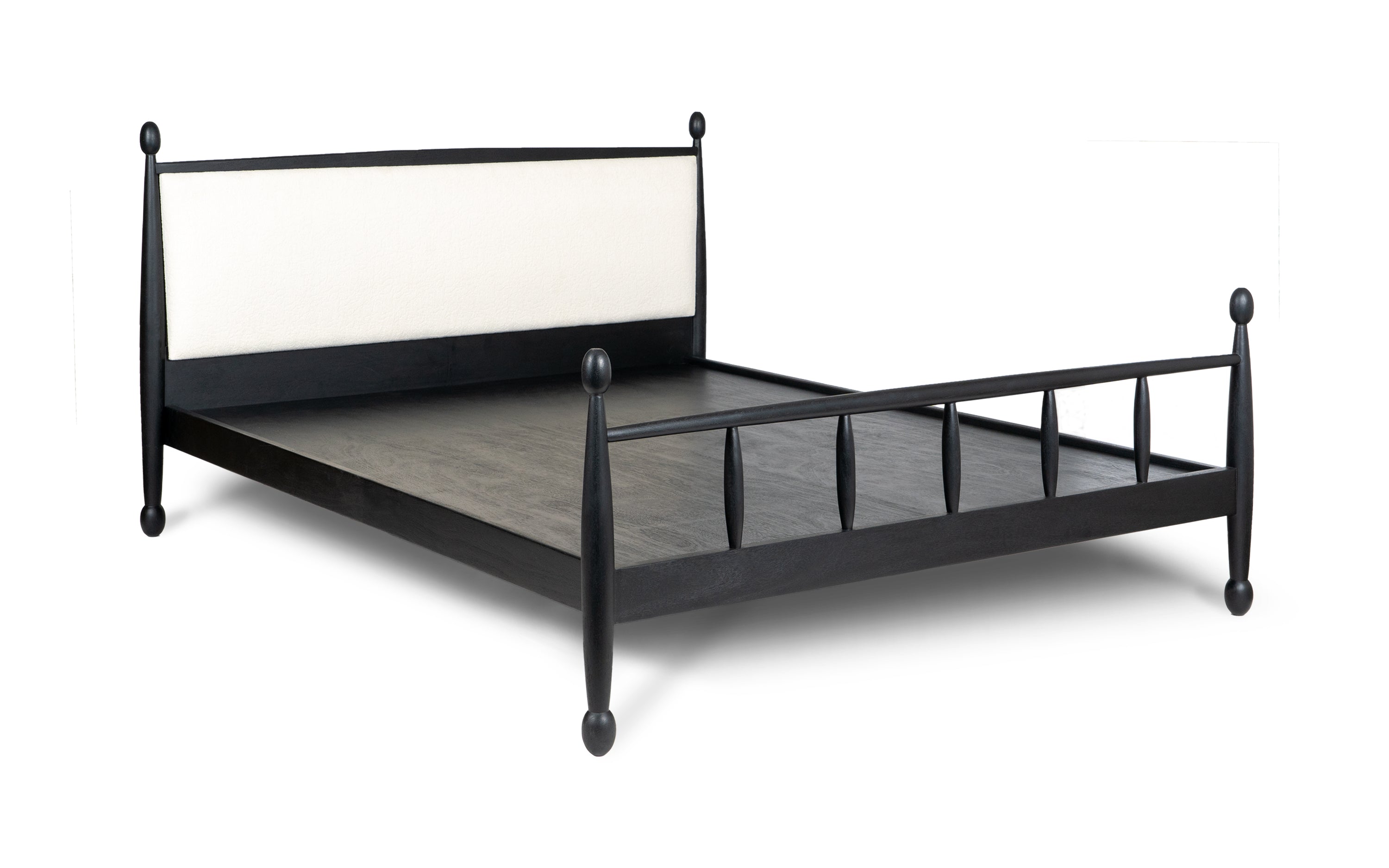 Archie Black King & Queen Size Solid Wood Bed without Storage - with white background - Orange Tree