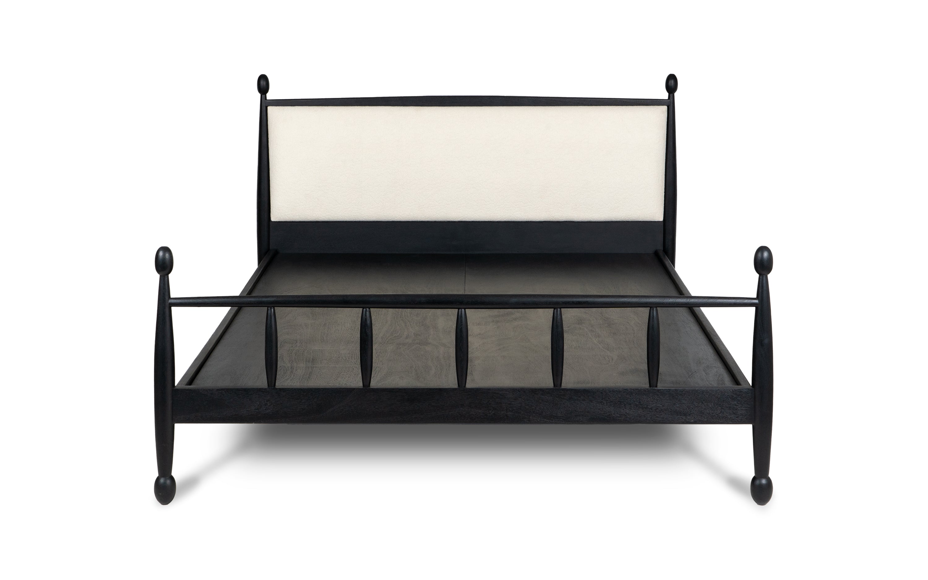 Archie Black King & Queen Size Solid Wood Bed without Storage - with white background - Orange Tree