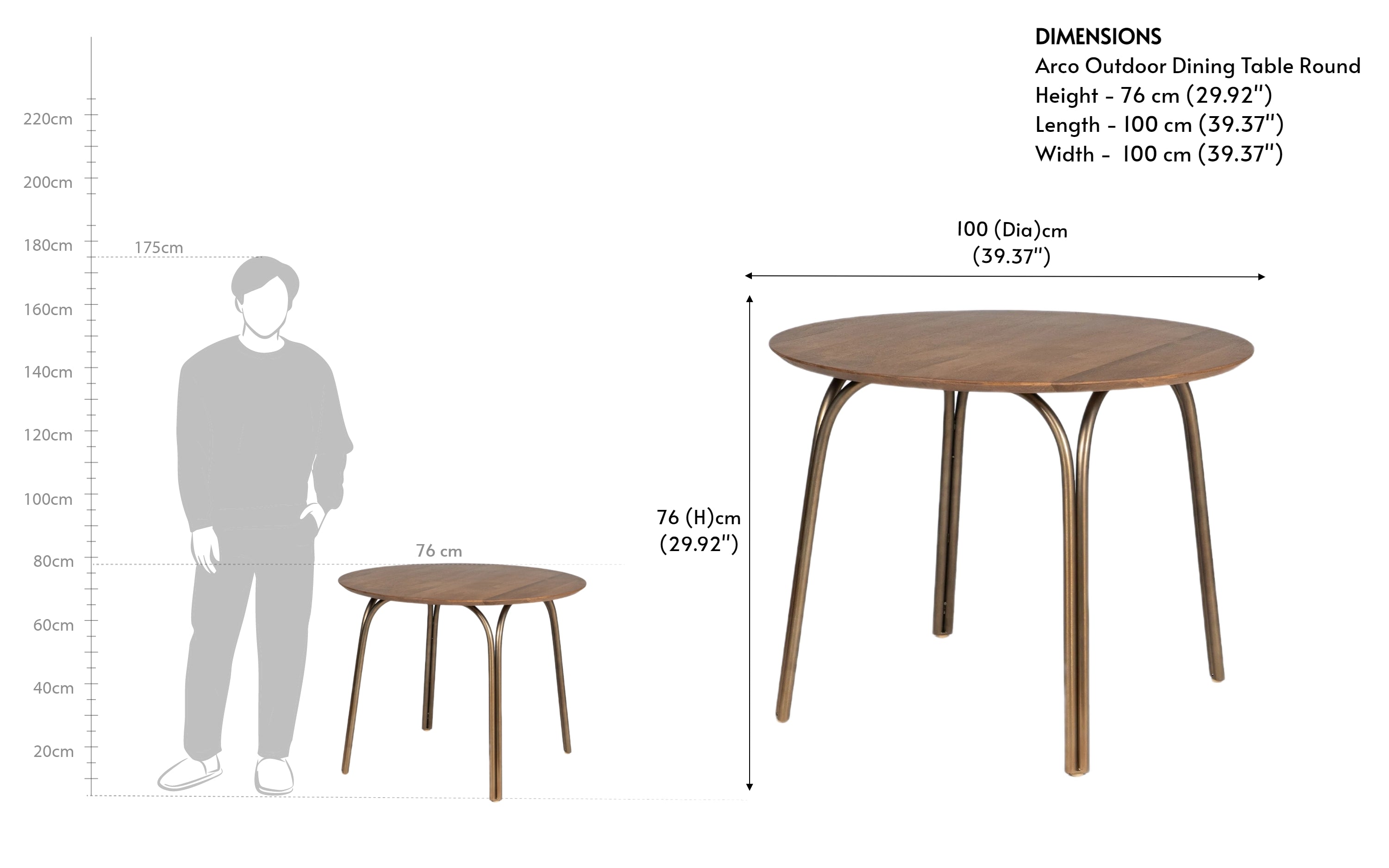 Arco Outdoor Dining Table Round - Close shot - Orange Tree