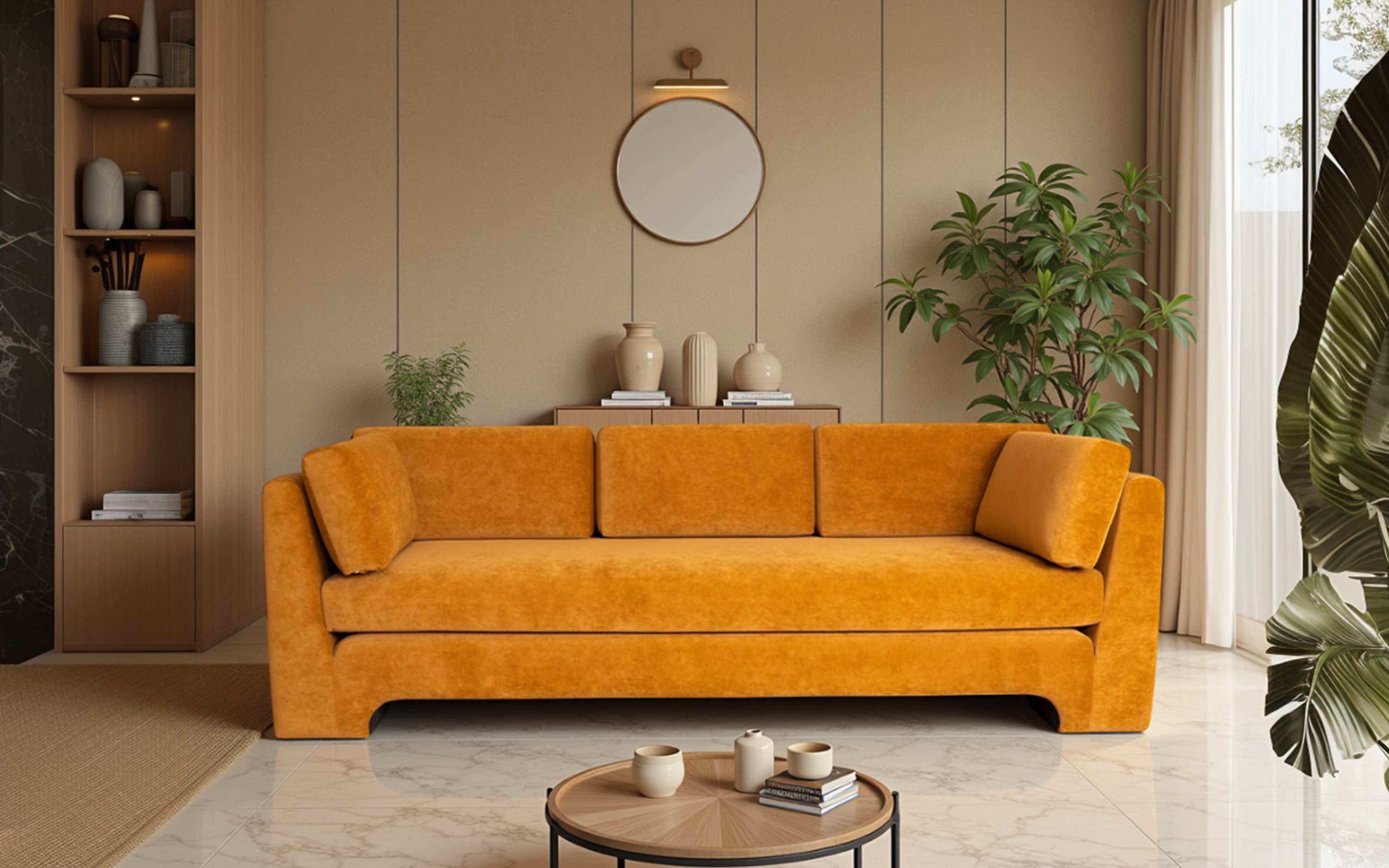 Arrow Ochre 3 Seater Sofa - Comfortable Couch for Home - Orange Tree